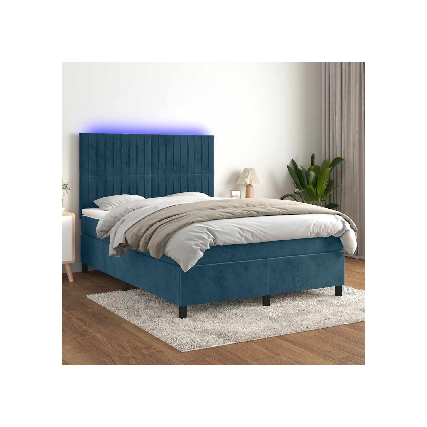 Sommier à lattes de lit matelas et LED Bleu foncé 140x200 cm