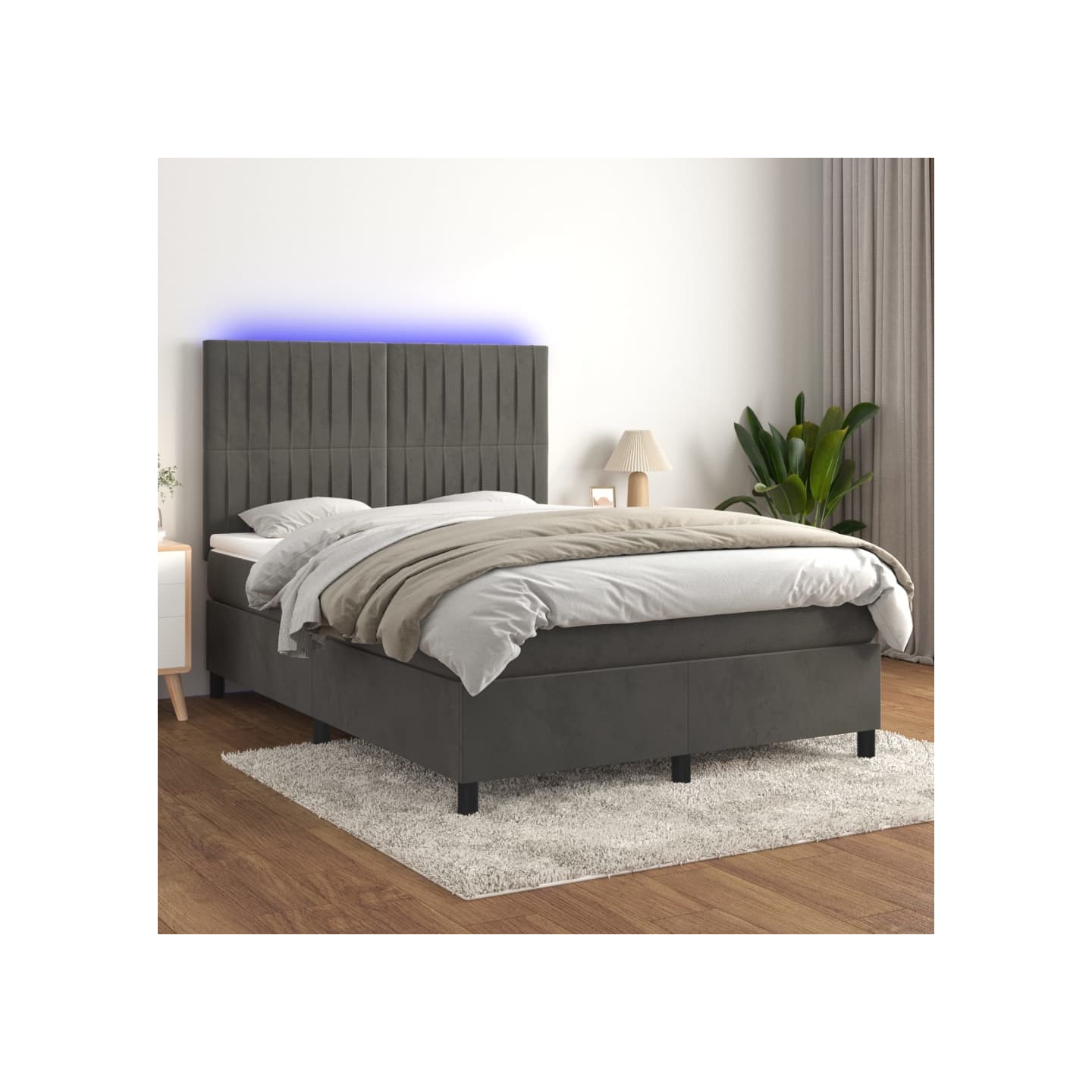 Sommier à lattes de lit avec matelas LED Gris foncé 140x200 cm