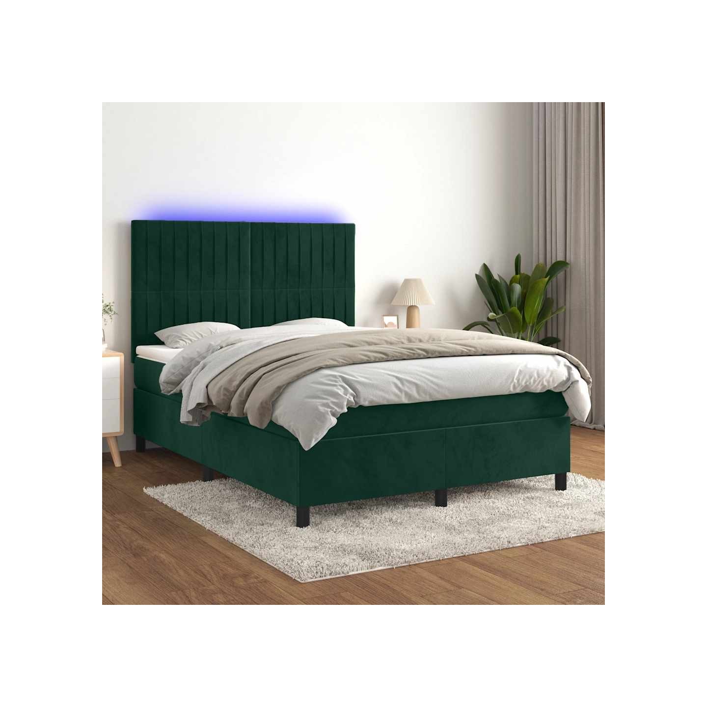 Sommier à lattes de lit avec matelas LED Vert foncé 140x190 cm