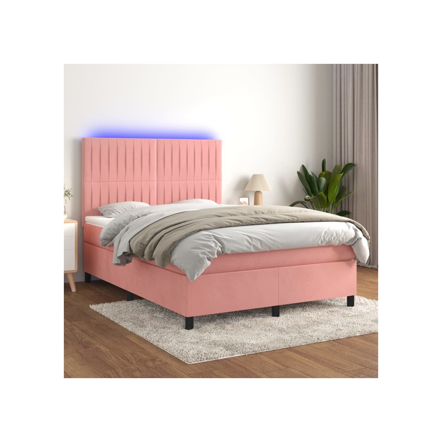 Sommier à lattes de lit matelas et LED Rose 140x200 cm Velours