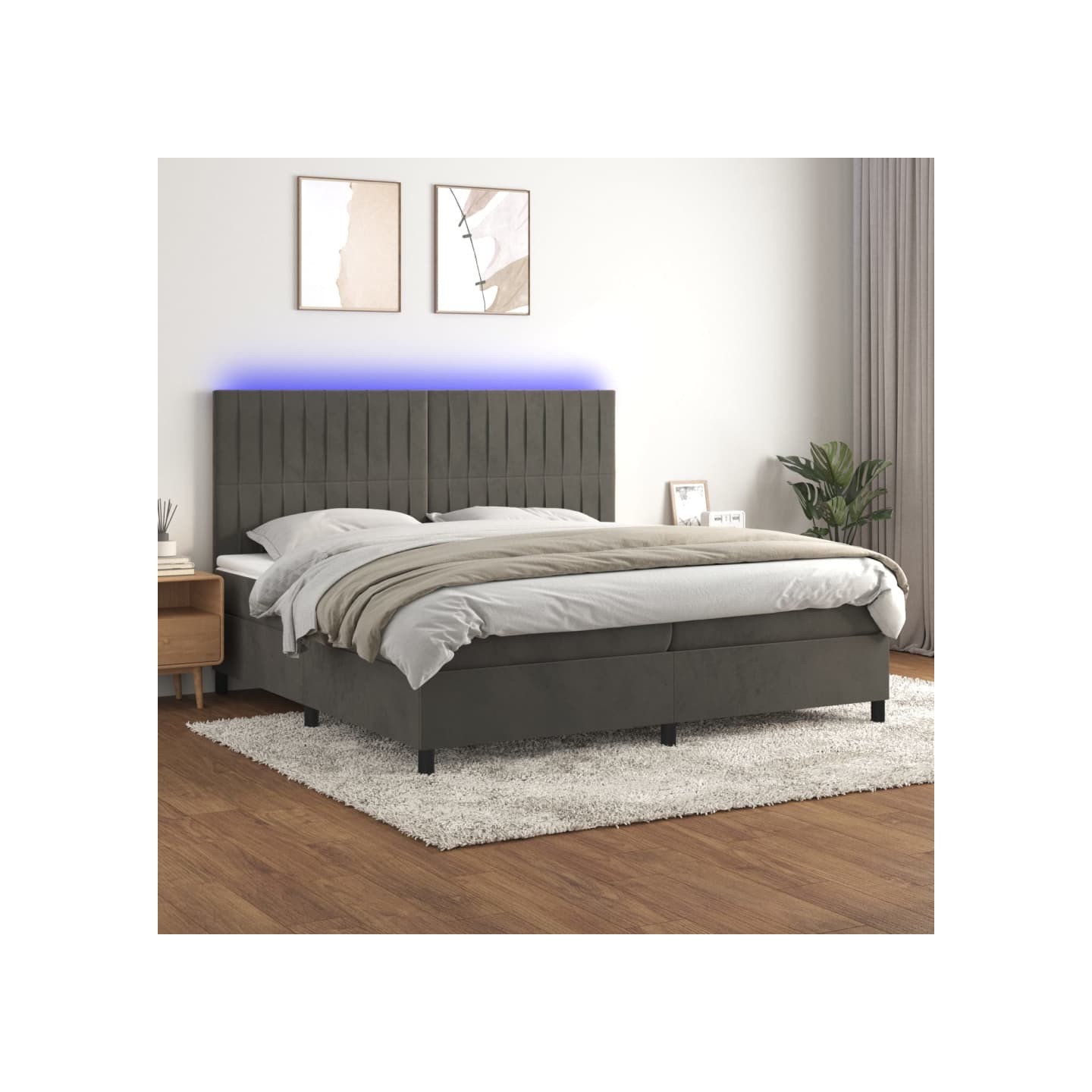 Sommier à lattes de lit matelas et LED Gris foncé 200x200 cm