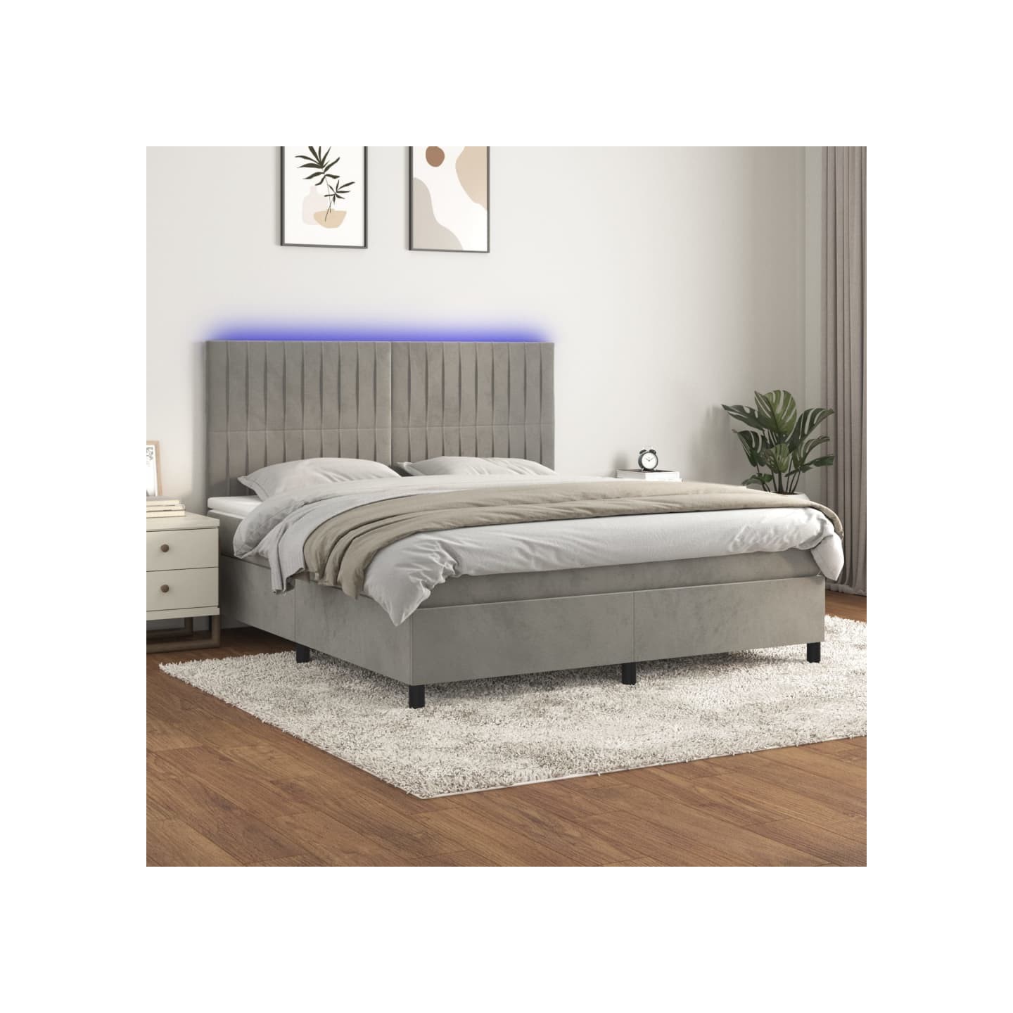 Sommier à lattes de lit matelas et LED Gris clair 160x200 cm