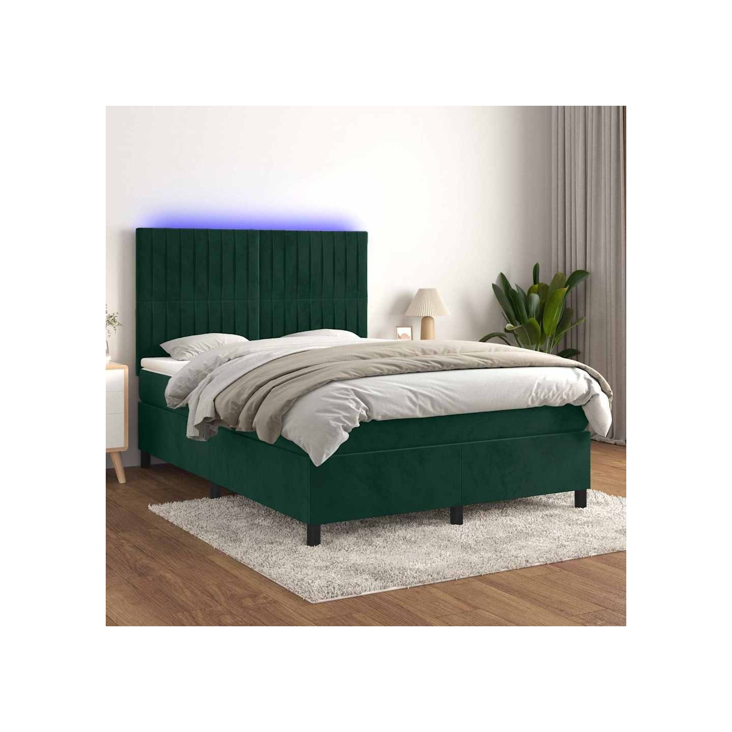 Sommier à lattes de lit matelas et LED Vert foncé 140x200 cm