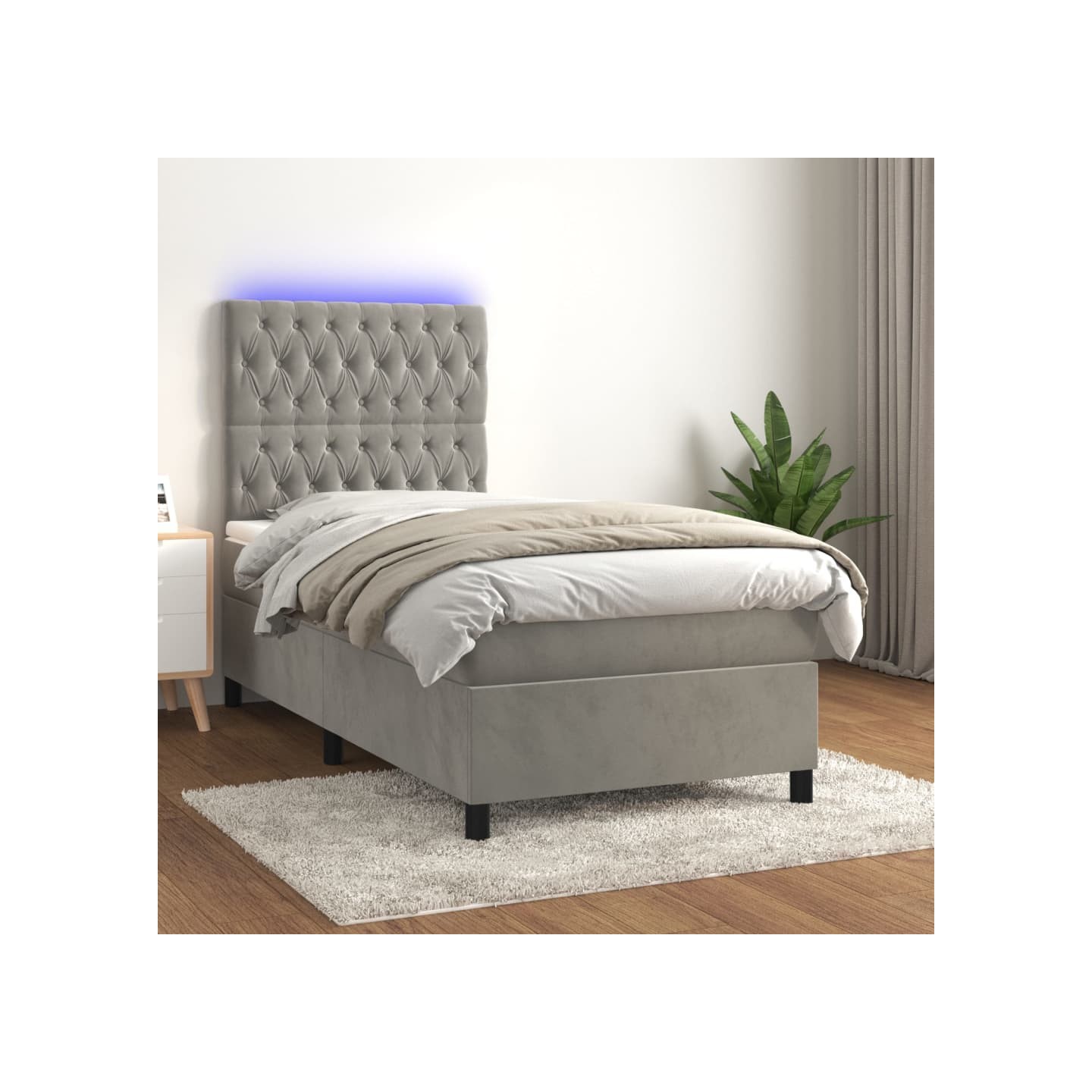 Sommier à lattes de lit et matelas et LED Gris clair 80x200 cm