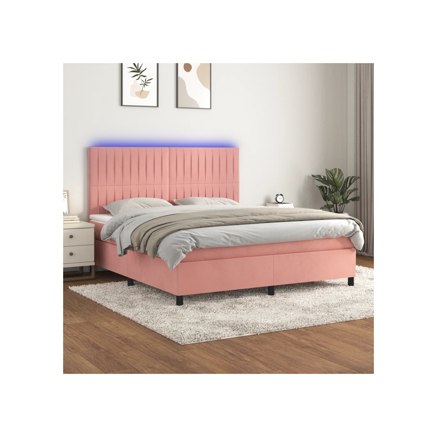 Sommier à lattes de lit matelas et LED Rose 180x200 cm Velours