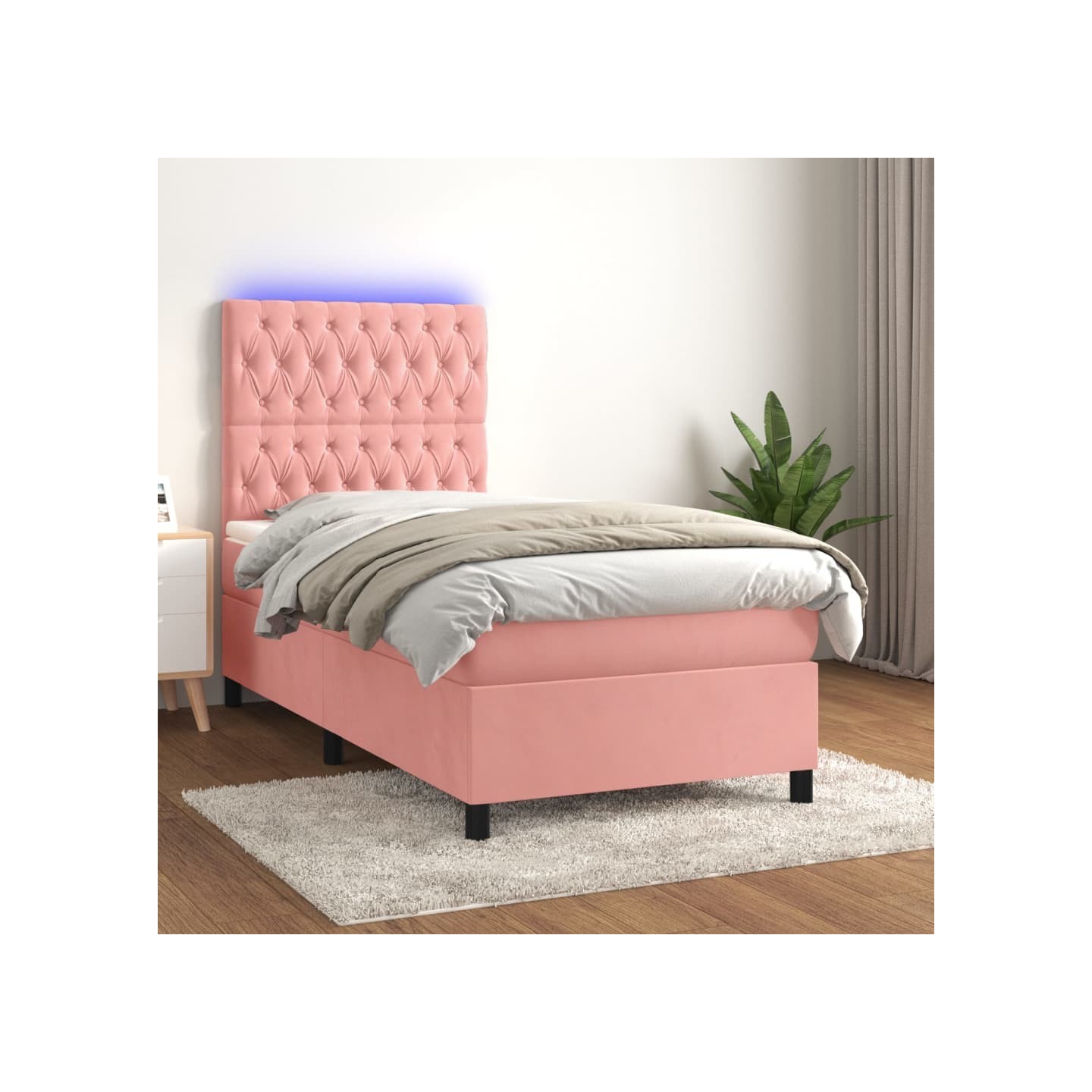 Sommier à lattes de lit matelas et LED Rose 90x190 cm Velours
