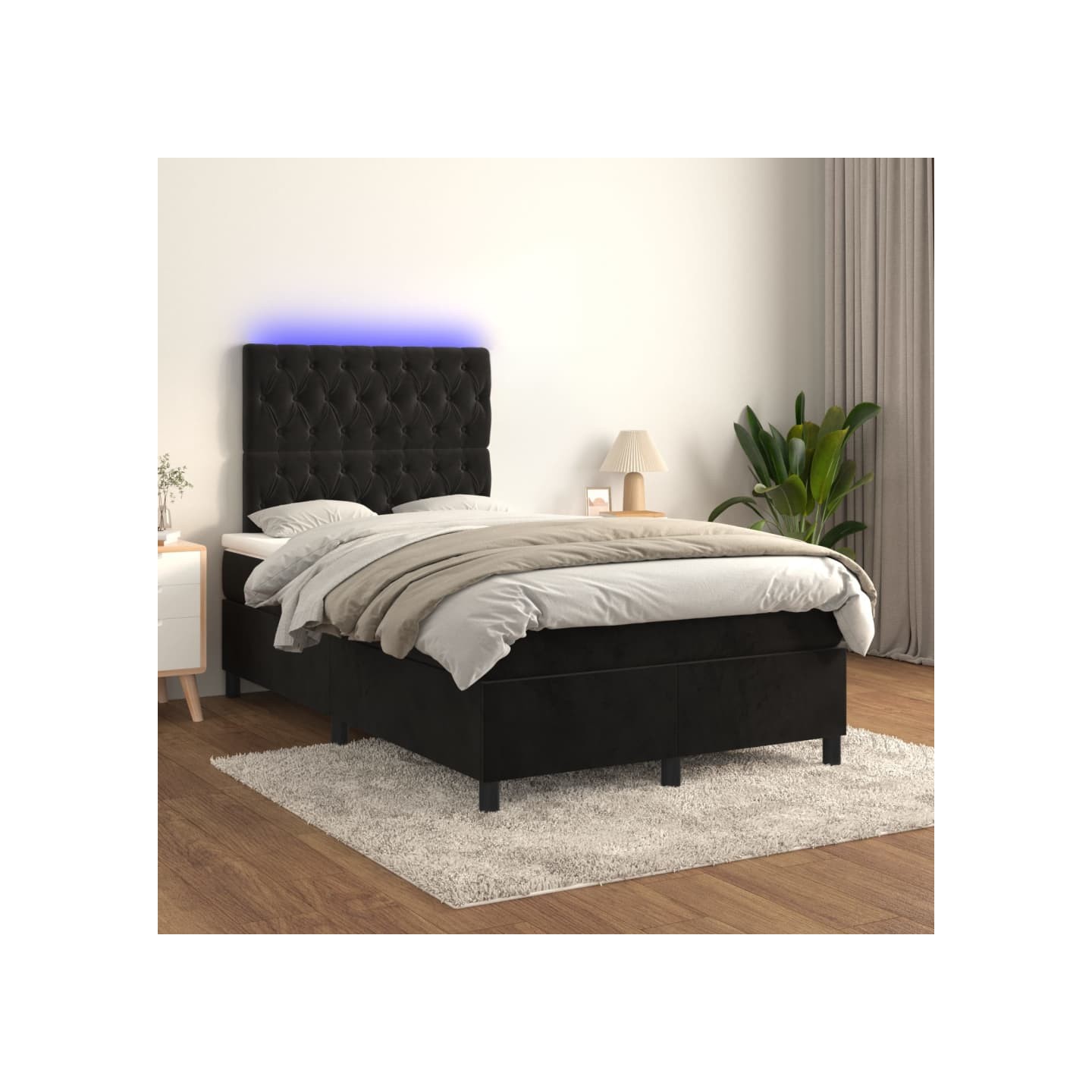Sommier à lattes de lit matelas et LED Noir 120x200 cm Velours