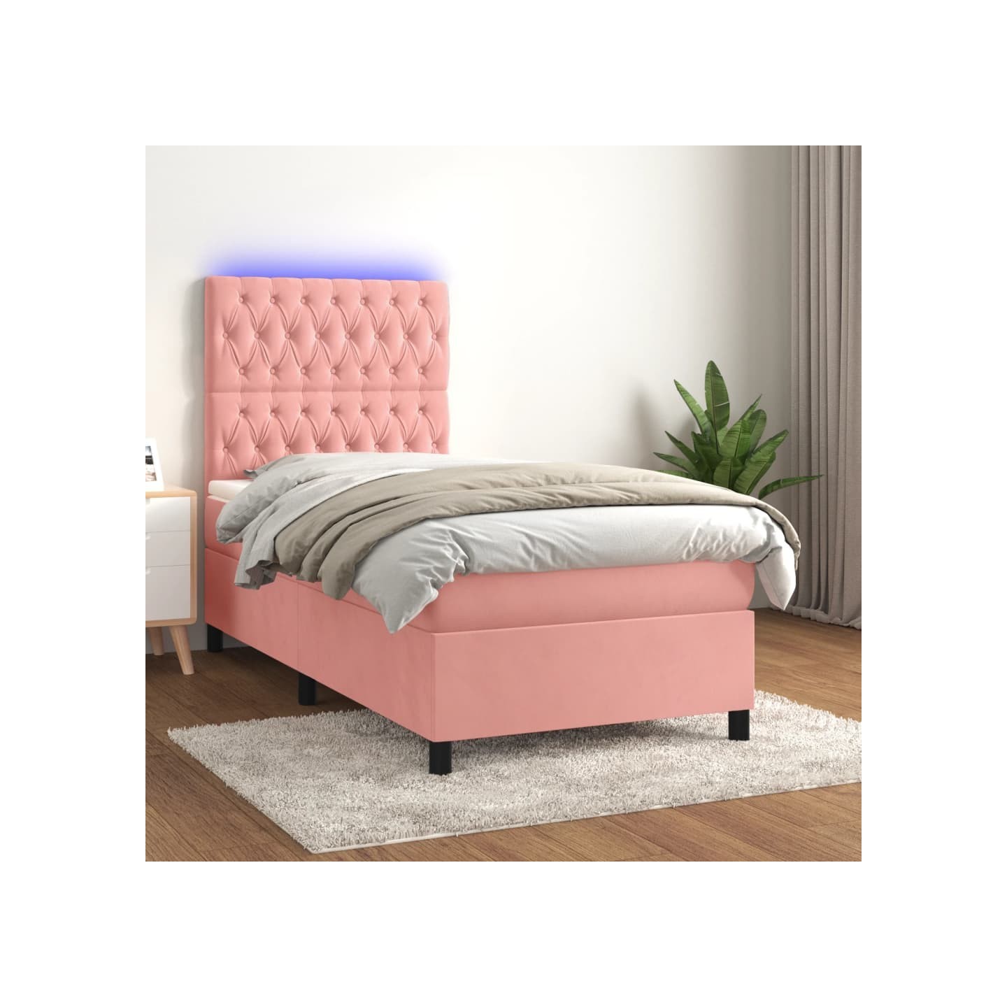 Sommier à lattes de lit matelas et LED Rose 90x200 cm Velours
