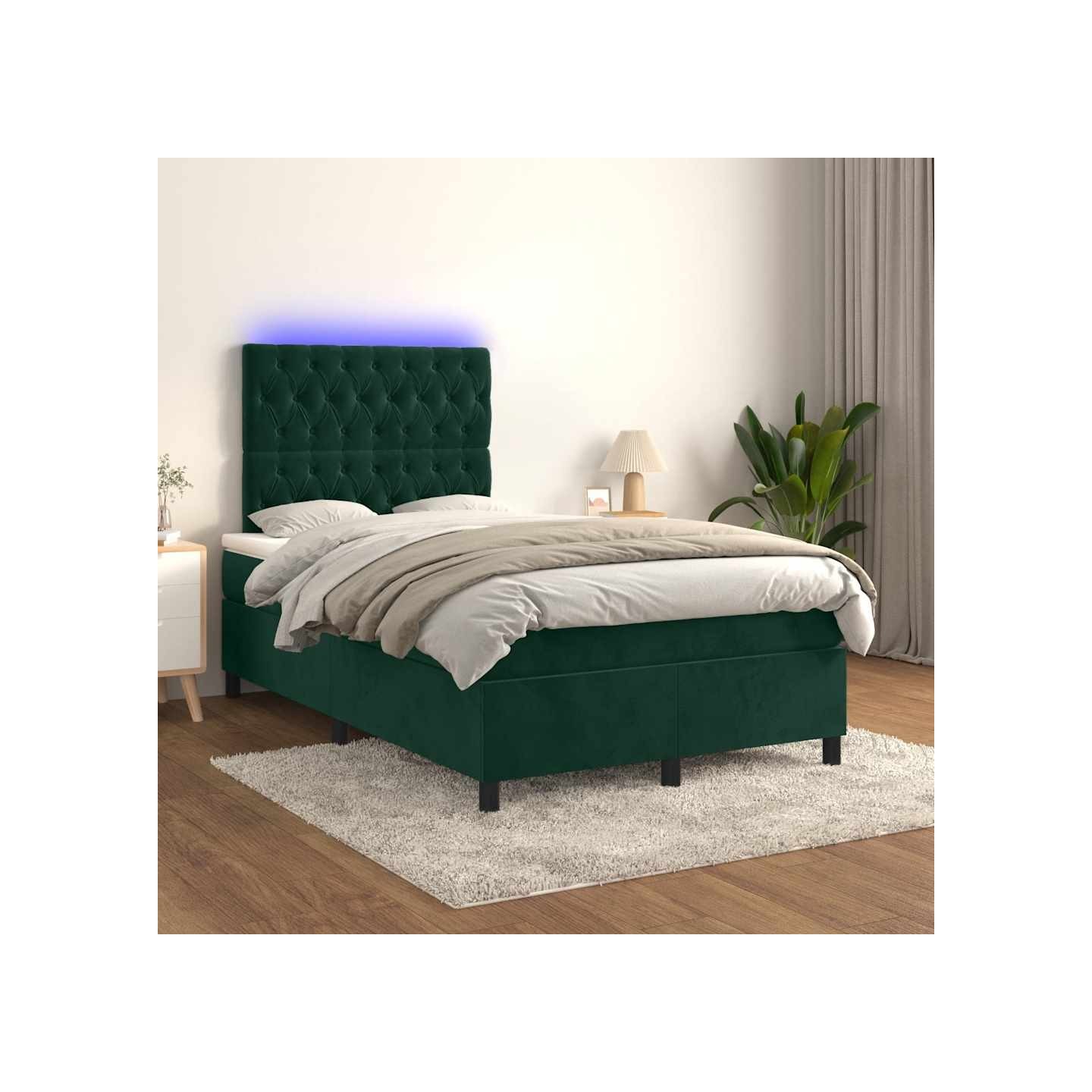 Sommier à lattes de lit matelas et LED Vert foncé 120x200 cm