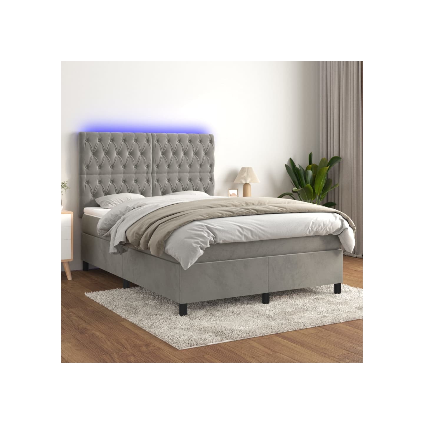 Sommier à lattes de lit matelas et LED Gris clair 140x190 cm