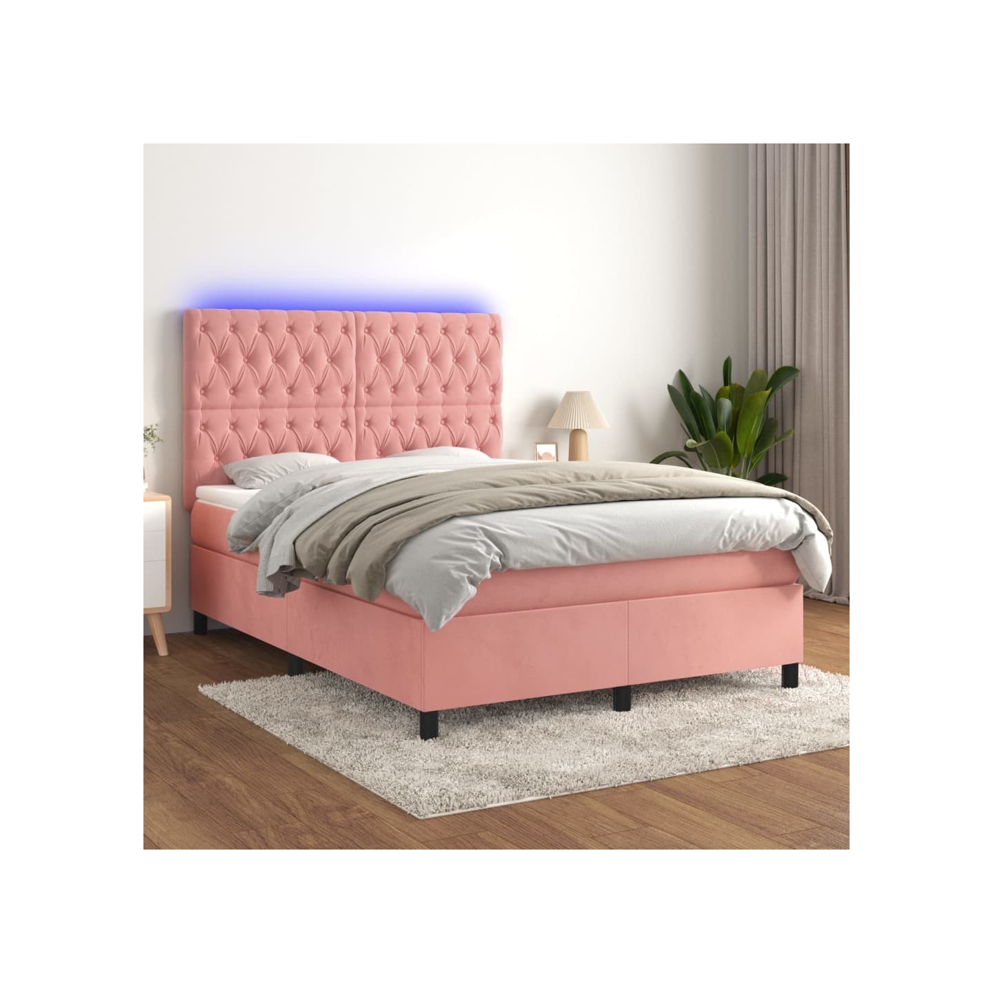 Sommier à lattes de lit matelas et LED Rose 140x190 cm Velours