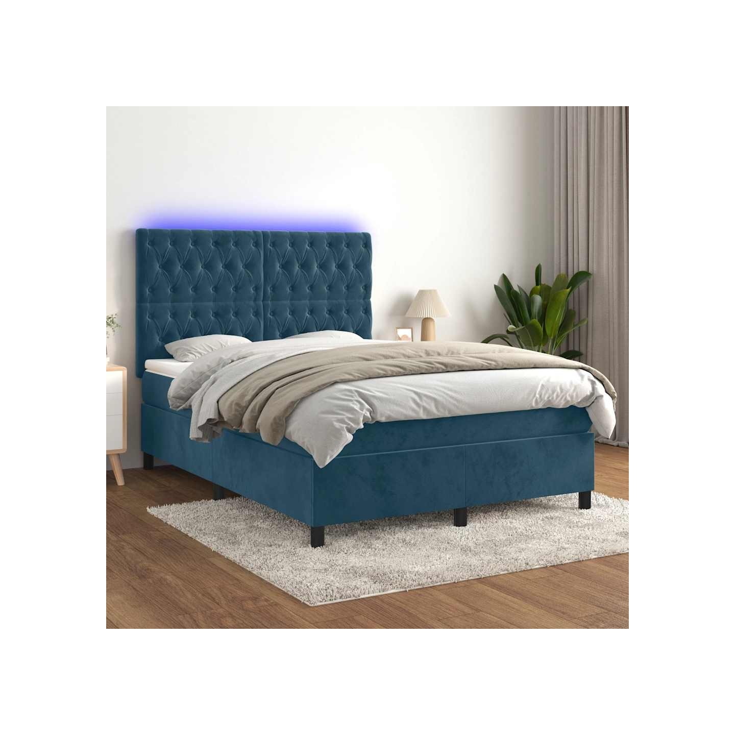 Sommier à lattes de lit matelas et LED Bleu foncé 140x200 cm