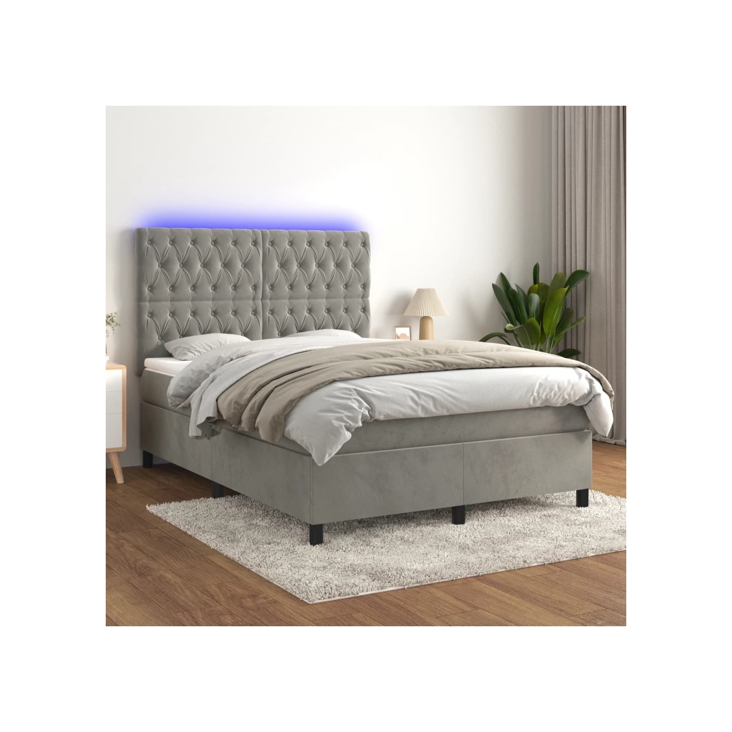 Sommier à lattes de lit matelas et LED Gris clair 140x200 cm