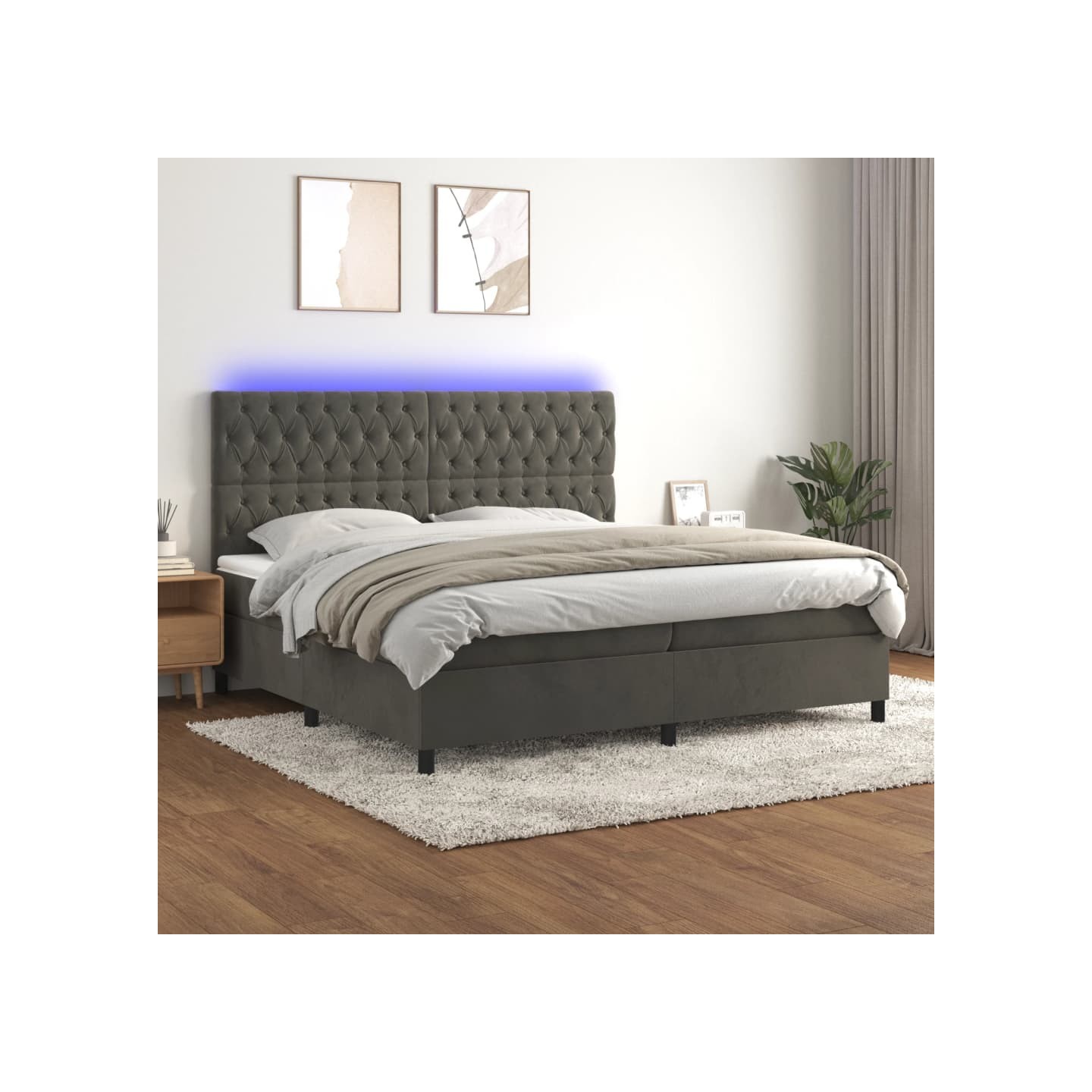 Sommier à lattes de lit matelas et LED Gris foncé 200x200 cm