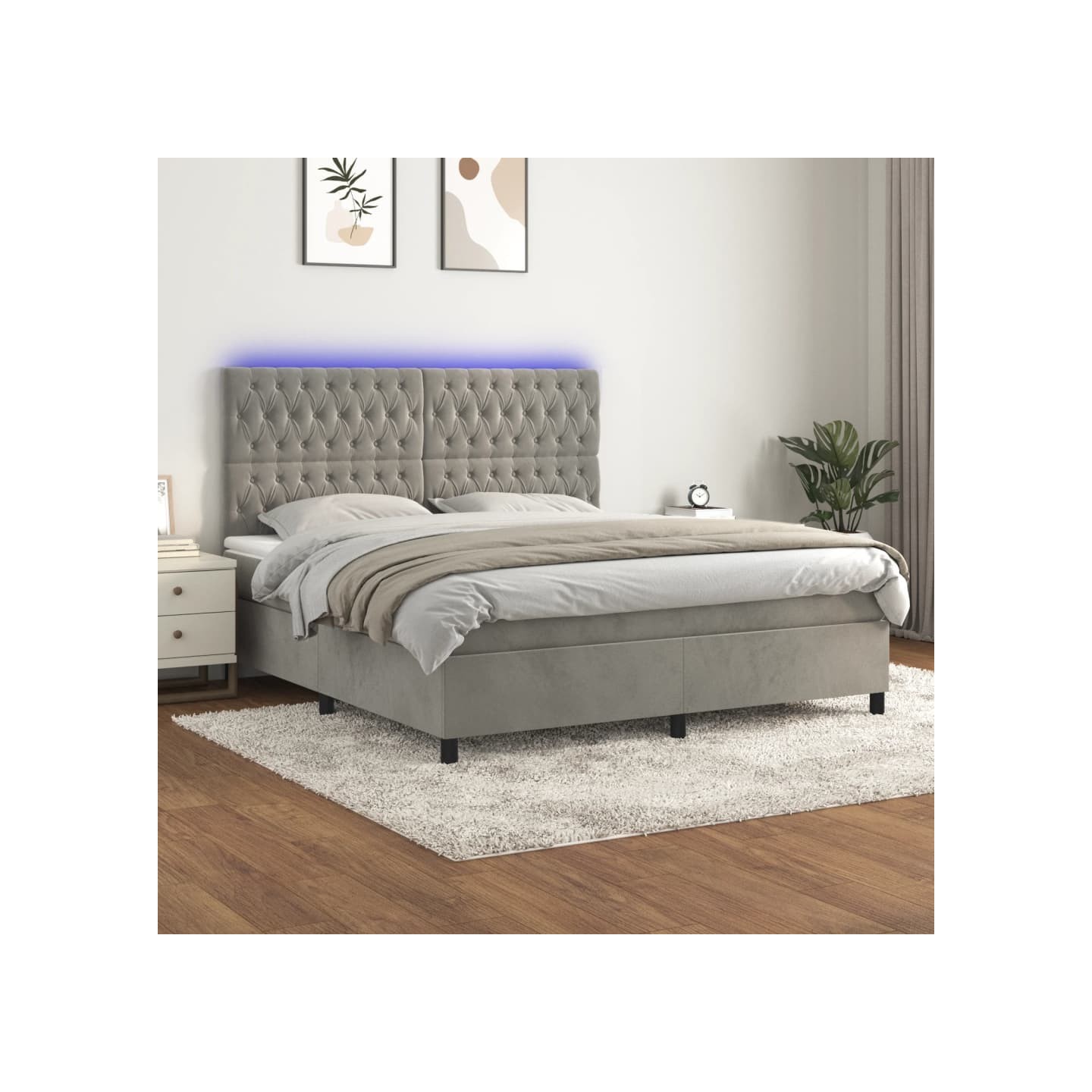Sommier à lattes de lit matelas et LED Gris clair 160x200 cm