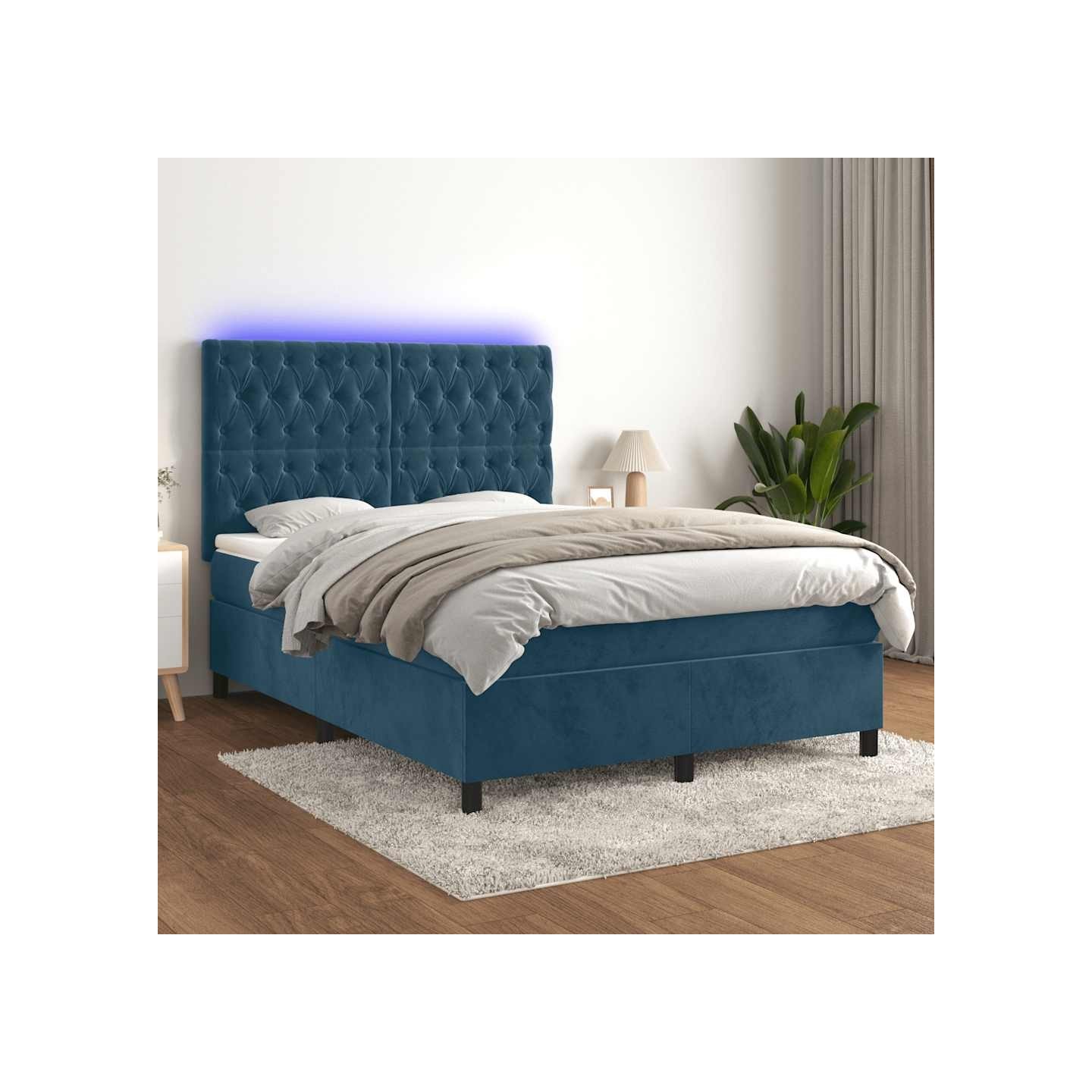 Sommier à lattes de lit matelas et LED Bleu foncé 140x190 cm