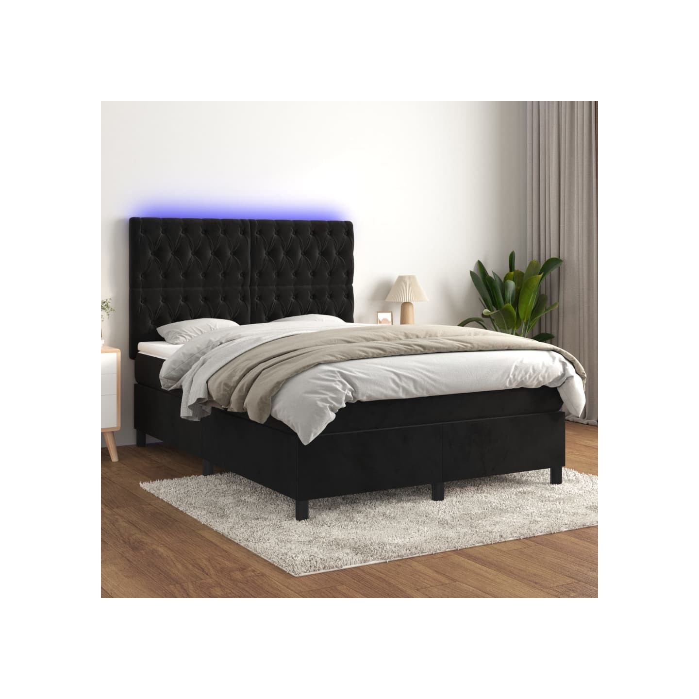 Sommier à lattes de lit matelas et LED Noir 140x200 cm Velours