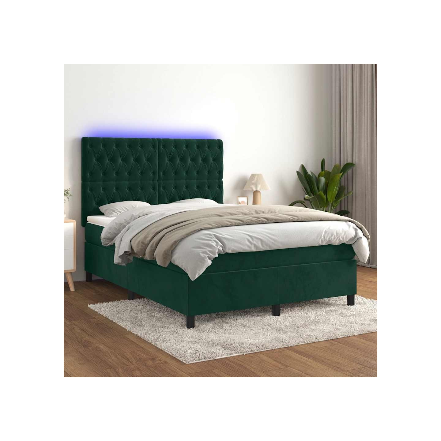 Sommier à lattes de lit matelas et LED Vert foncé 140x200 cm