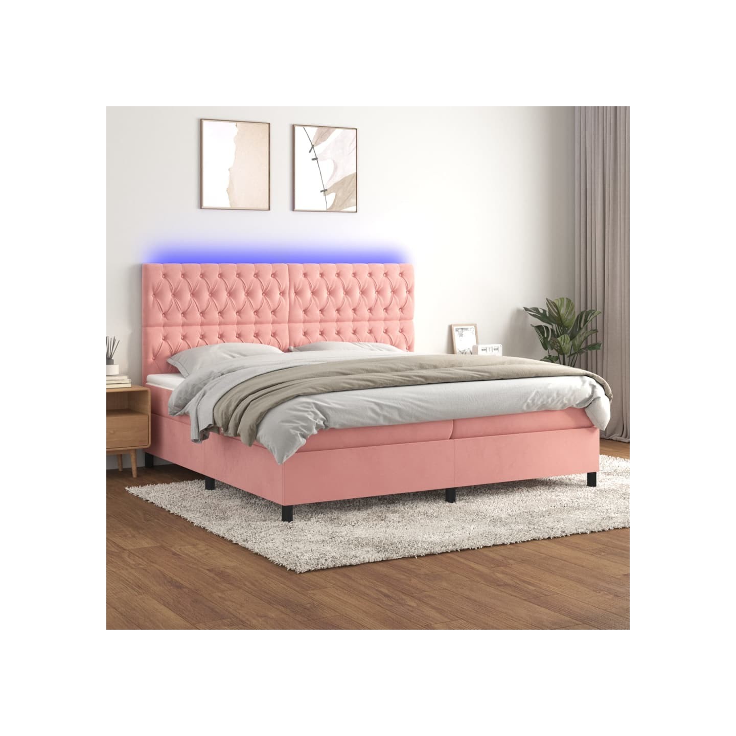Sommier à lattes de lit matelas et LED Rose 200x200 cm Velours