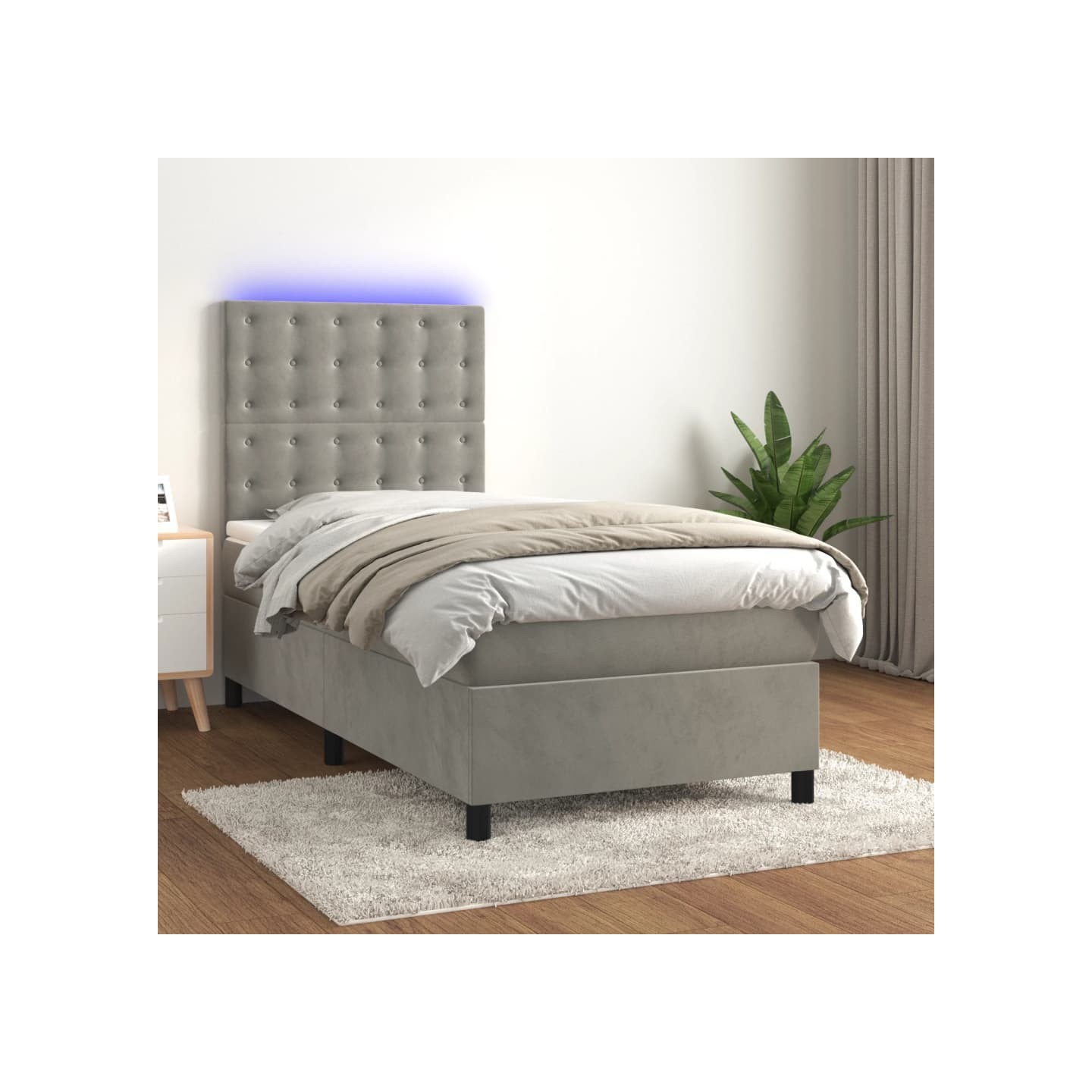 Sommier à lattes de lit et matelas et LED Gris clair 90x190 cm
