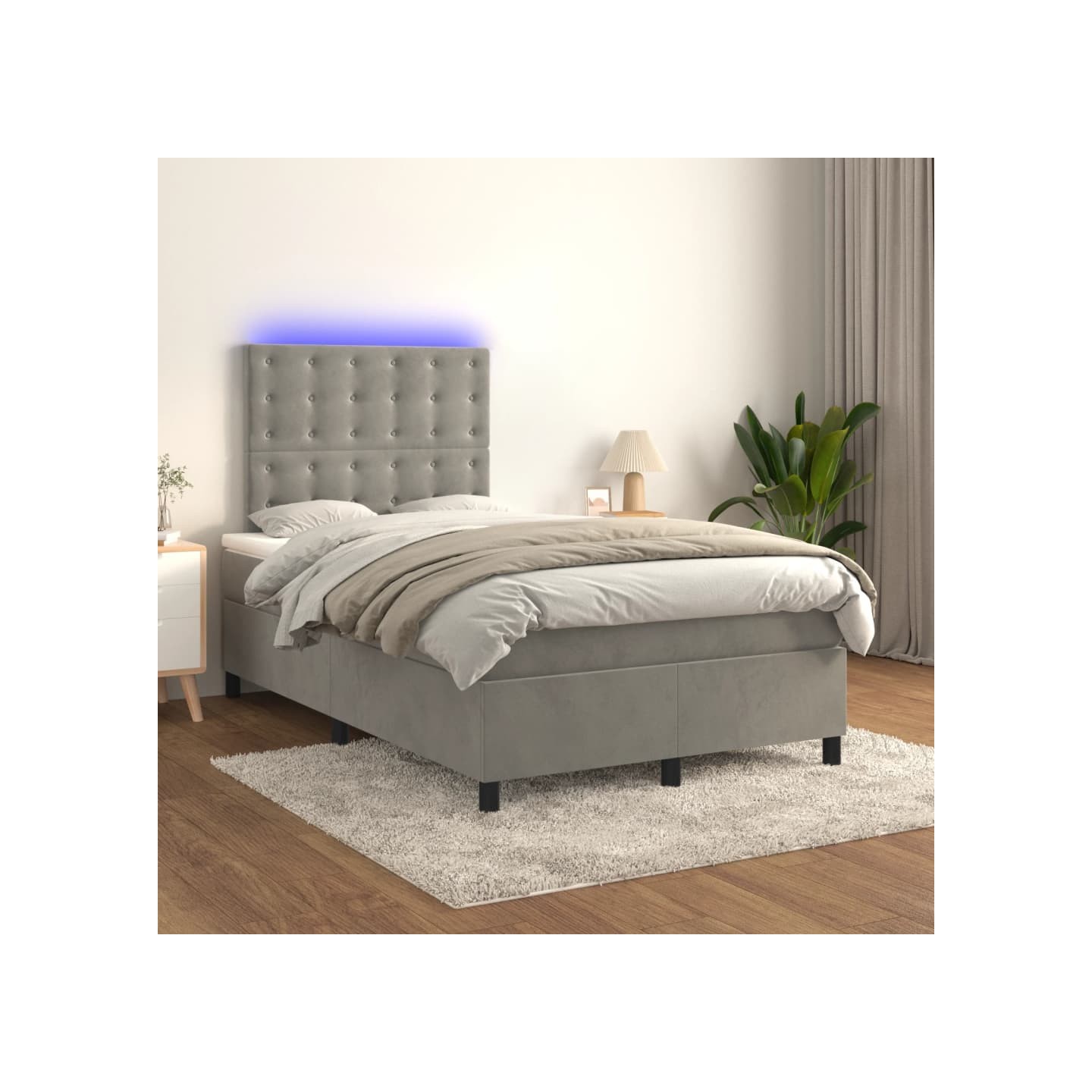Sommier à lattes de lit matelas et LED Gris clair 120x200 cm