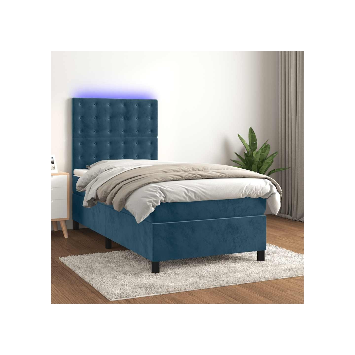 Sommier à lattes de lit et matelas et LED Bleu foncé 90x200 cm