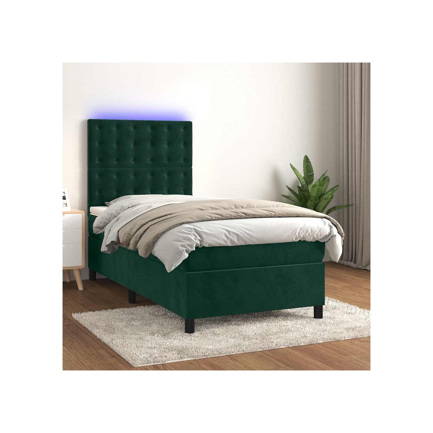 Sommier à lattes de lit matelas et LED Vert foncé 100x200 cm