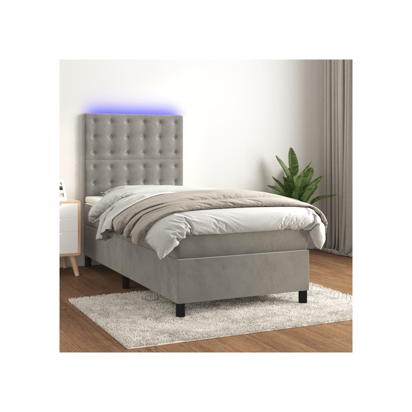Sommier à lattes de lit matelas et LED Gris clair 100x200 cm