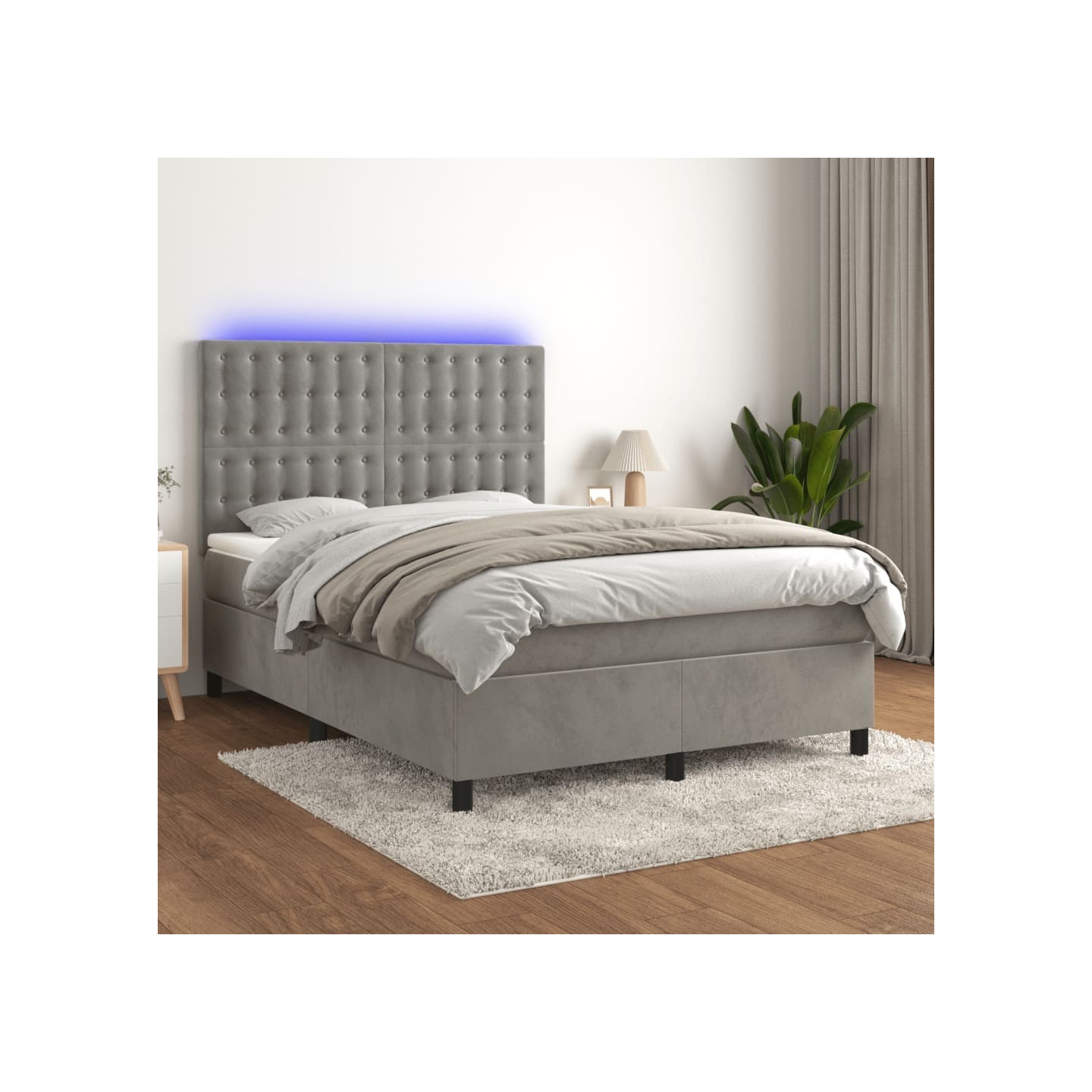Sommier à lattes de lit matelas et LED Gris clair 140x190 cm