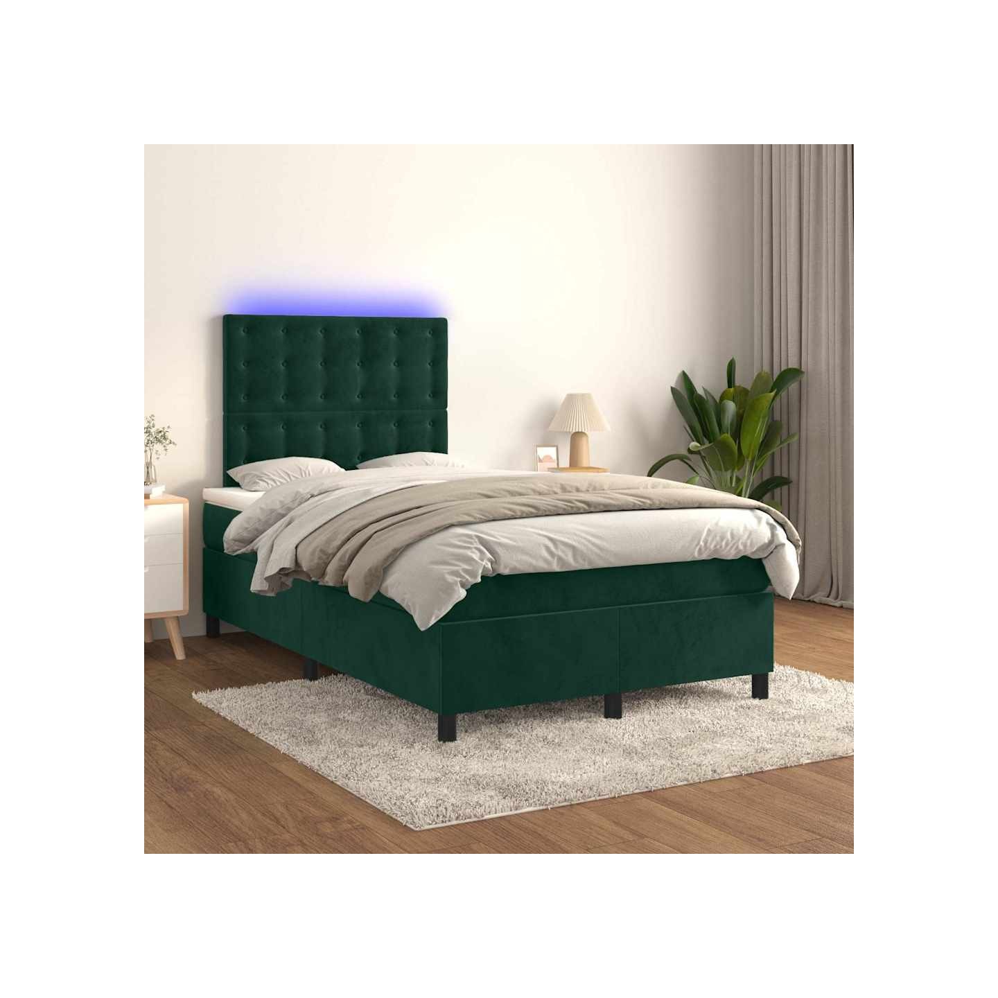 Sommier à lattes de lit matelas et LED Vert foncé 120x200 cm