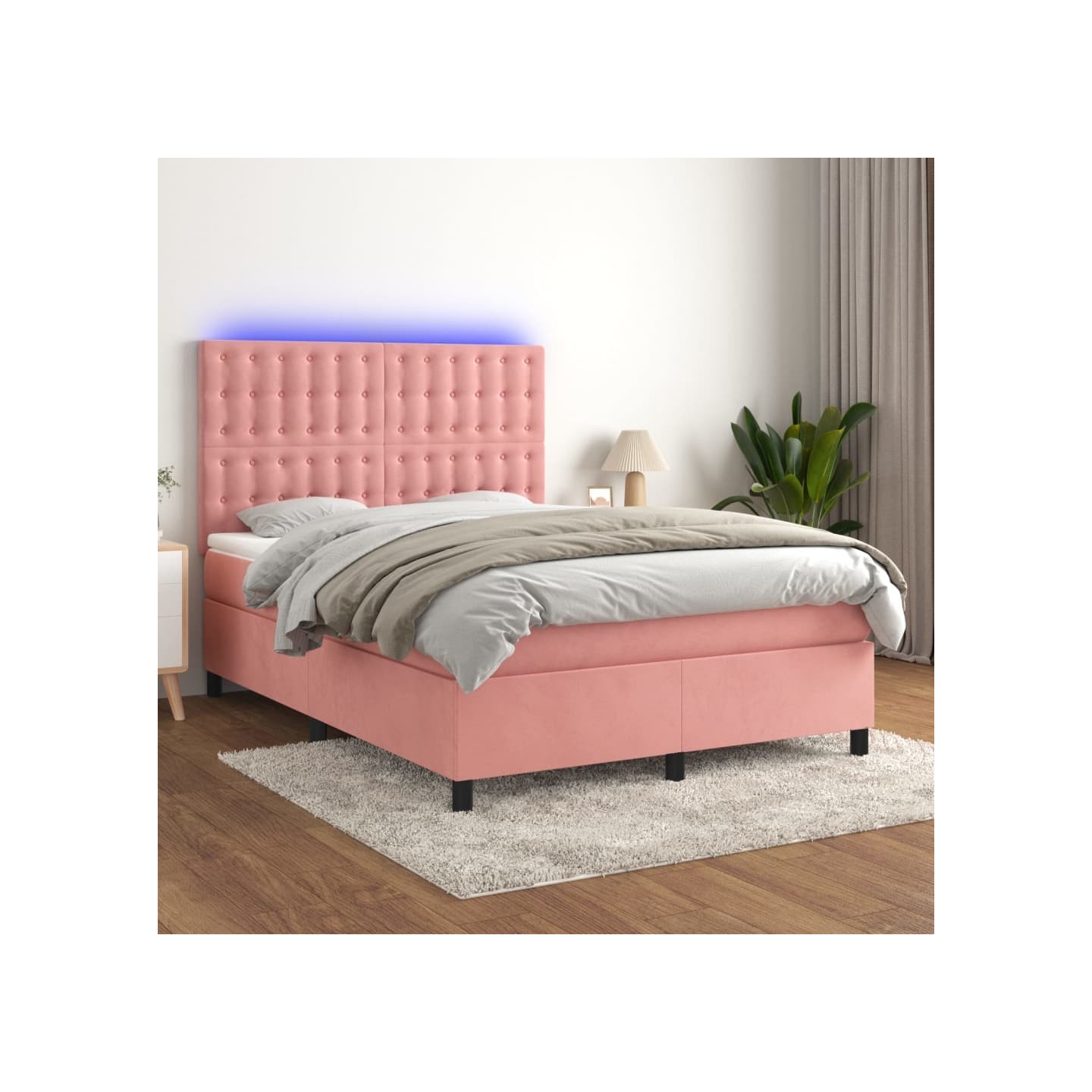 Sommier à lattes de lit matelas et LED Rose 140x190 cm Velours
