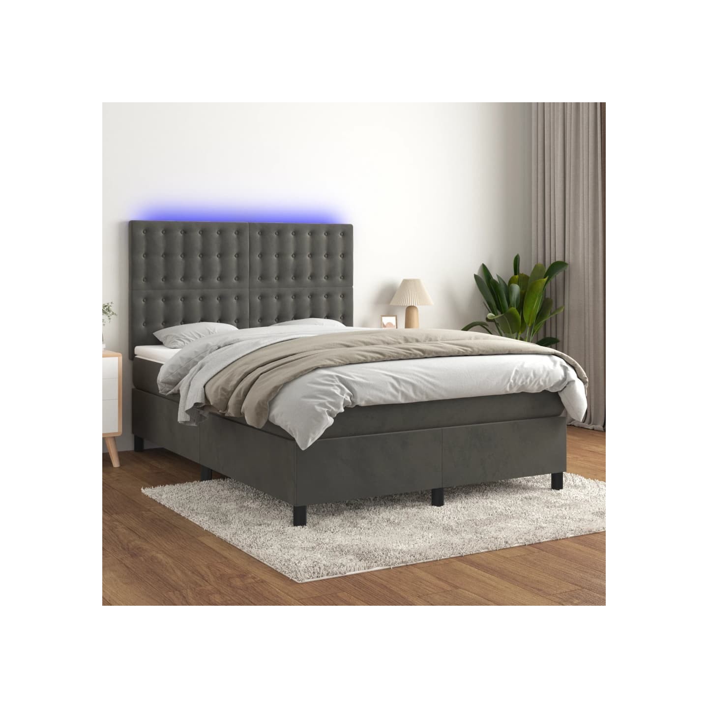 Sommier à lattes de lit matelas et LED Gris foncé 140x200 cm