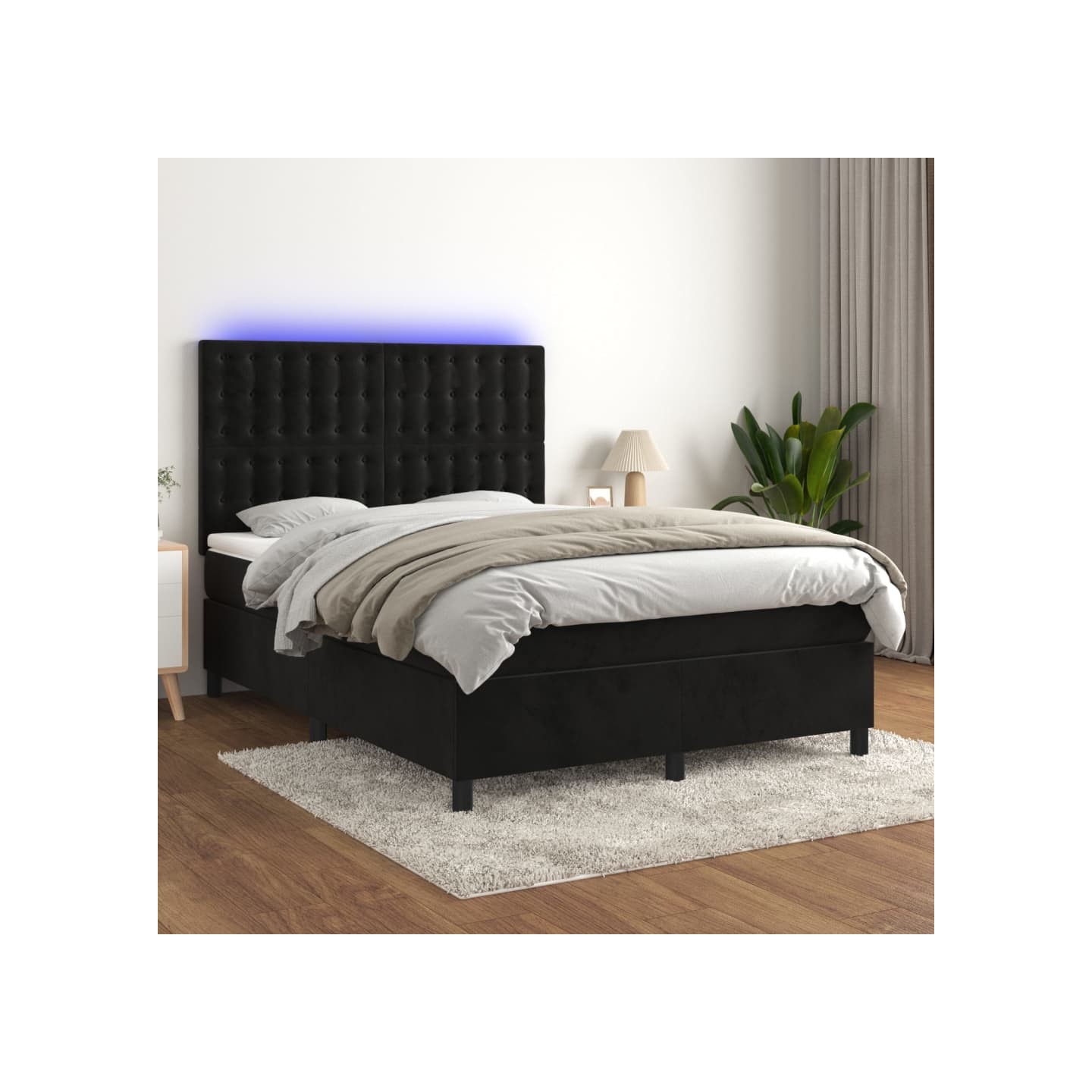 Sommier à lattes de lit matelas et LED Noir 140x200 cm Velours