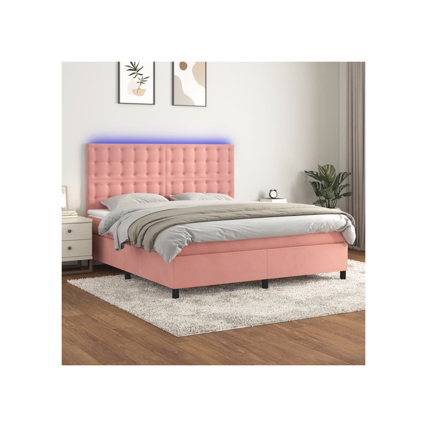Sommier à lattes de lit matelas et LED Rose 160x200 cm Velours