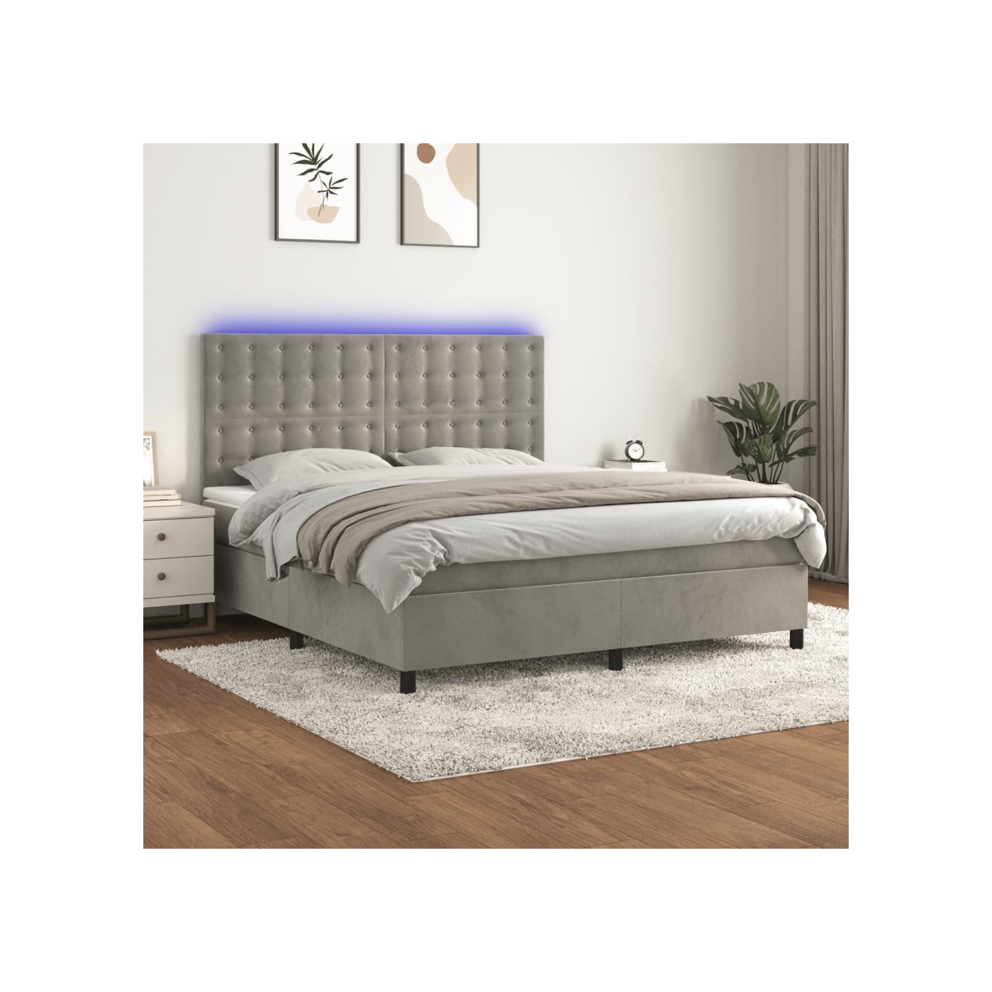 Sommier à lattes de lit matelas et LED Gris clair 160x200 cm