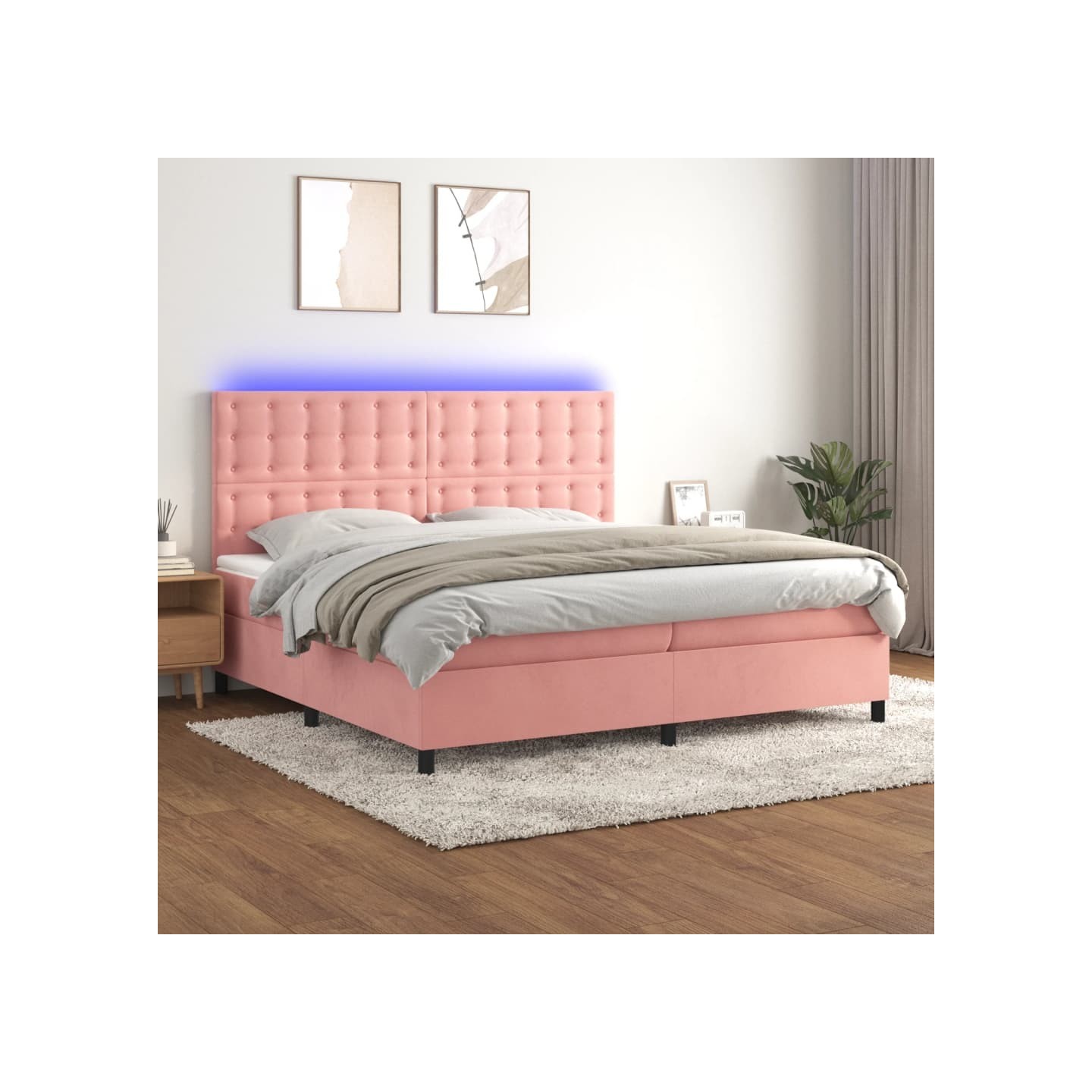 Sommier à lattes de lit matelas et LED Rose 200x200 cm Velours