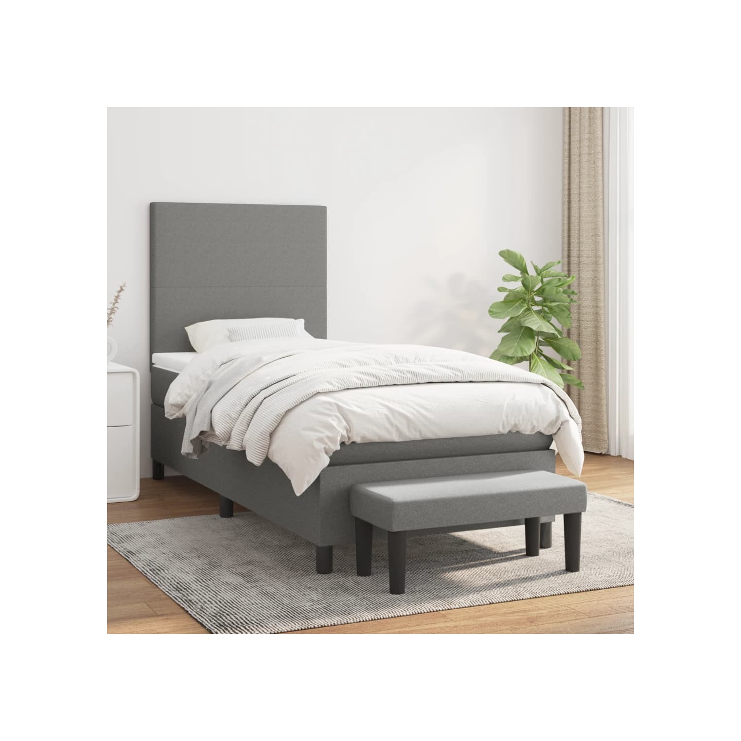 Sommier à lattes de lit avec matelas Gris foncé 90x200 cm Tissu