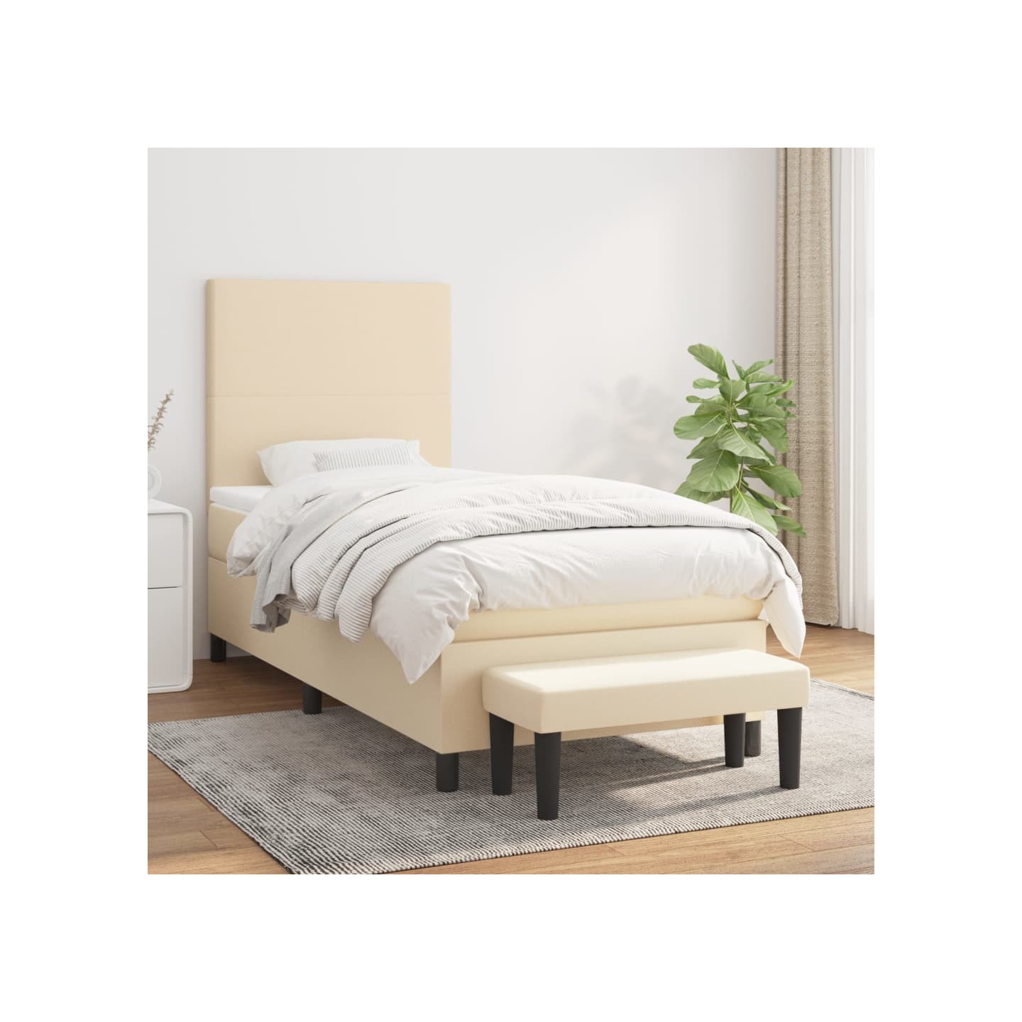 Sommier à lattes de lit avec matelas Crème 90x200 cm Tissu
