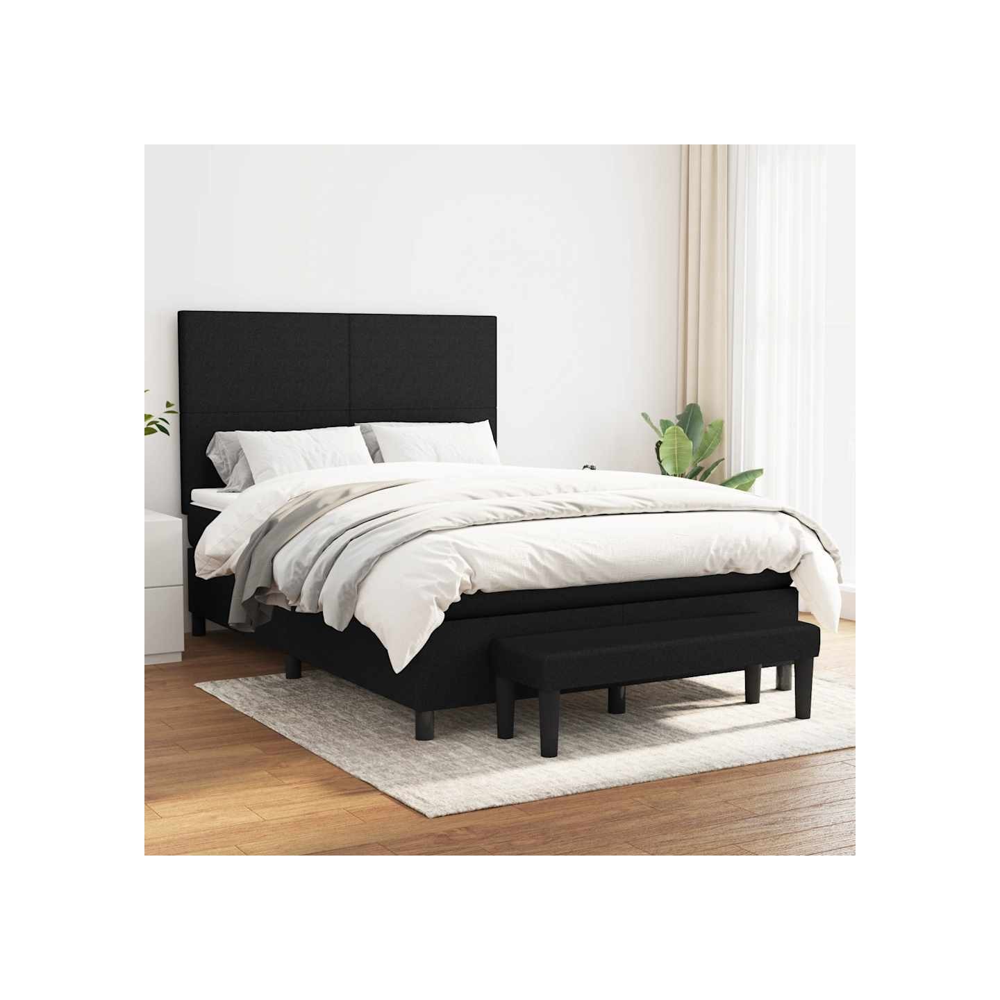 Sommier à lattes de lit avec matelas Noir 140x200 cm Tissu