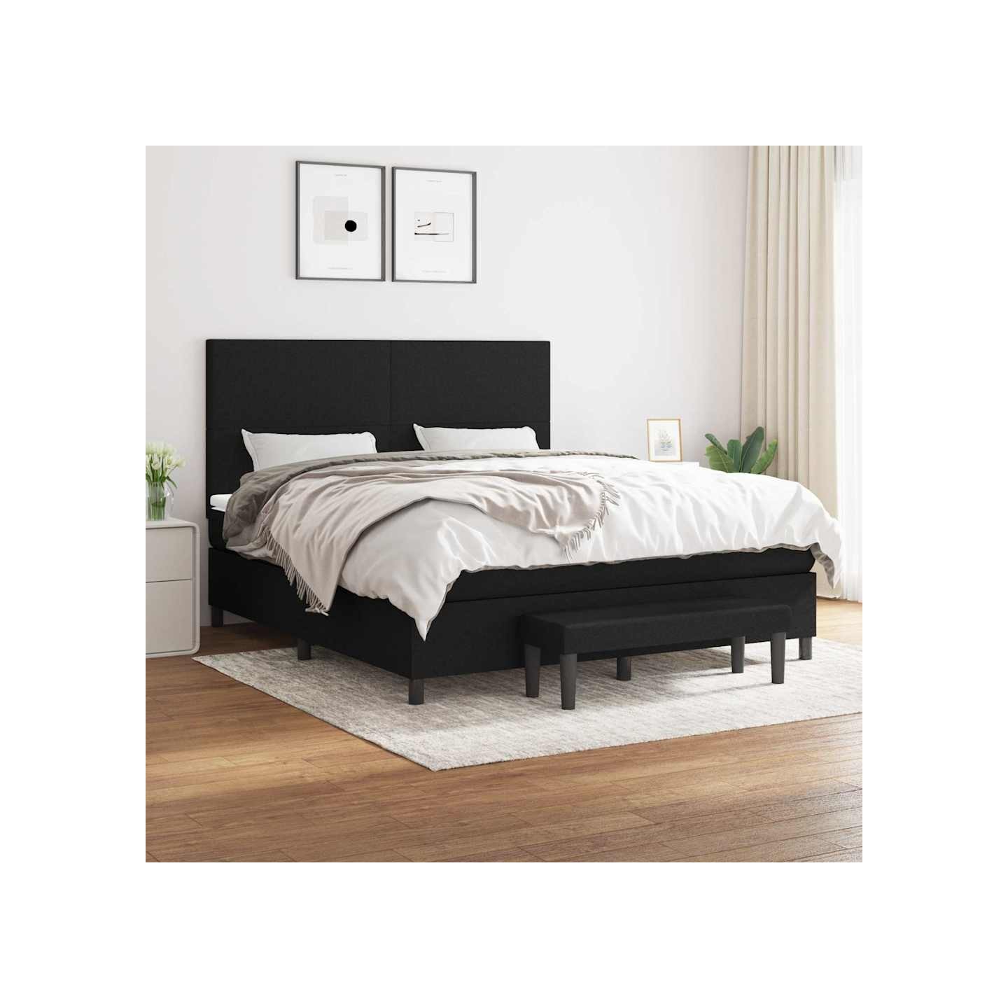 Sommier à lattes de lit avec matelas Noir 180x200 cm Tissu