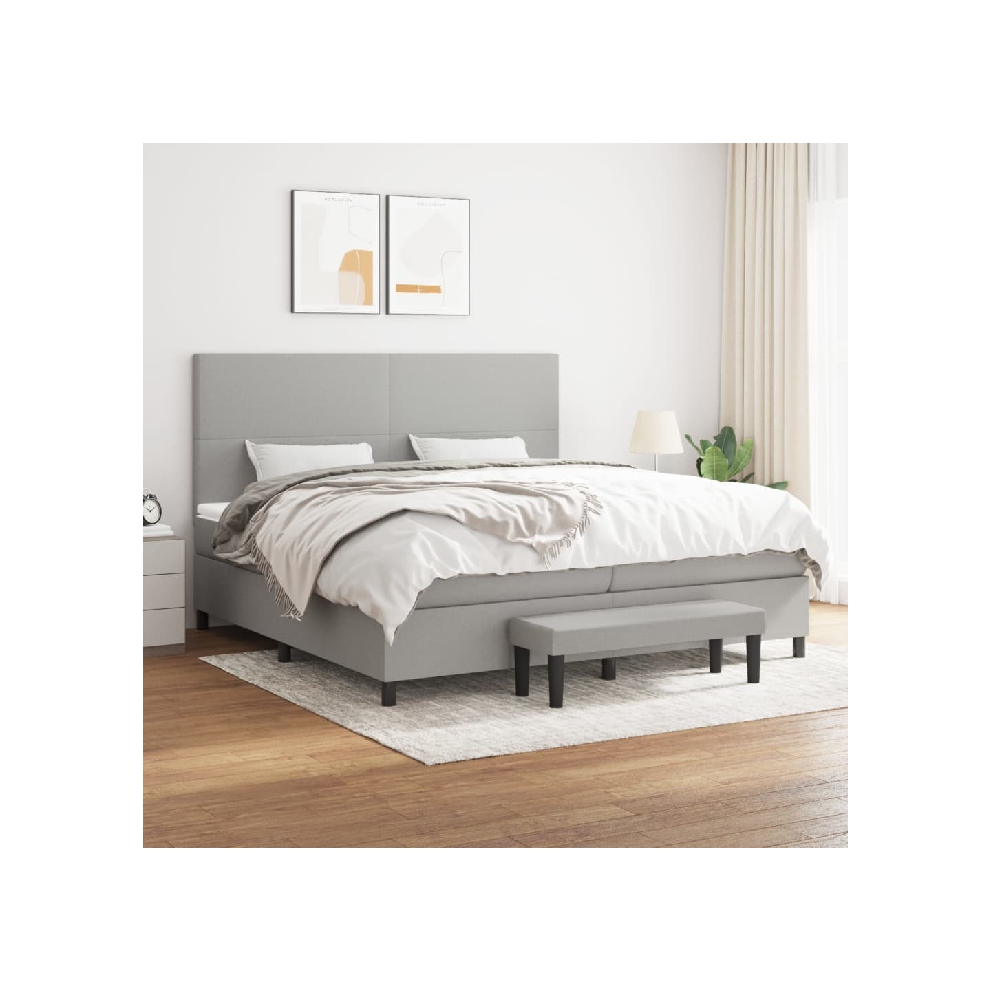 Sommier à lattes de lit avec matelas Gris clair 200x200cm Tissu