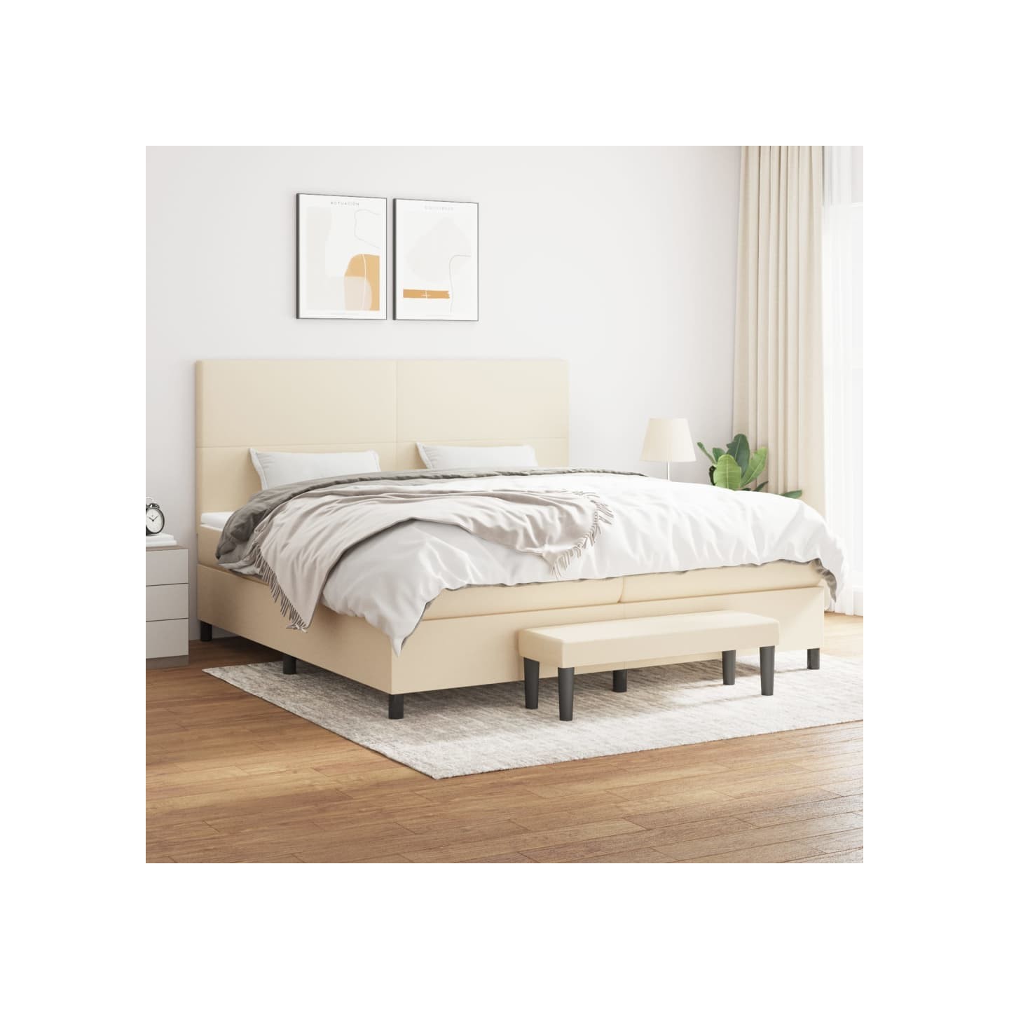Sommier à lattes de lit avec matelas Crème 200x200 cm Tissu
