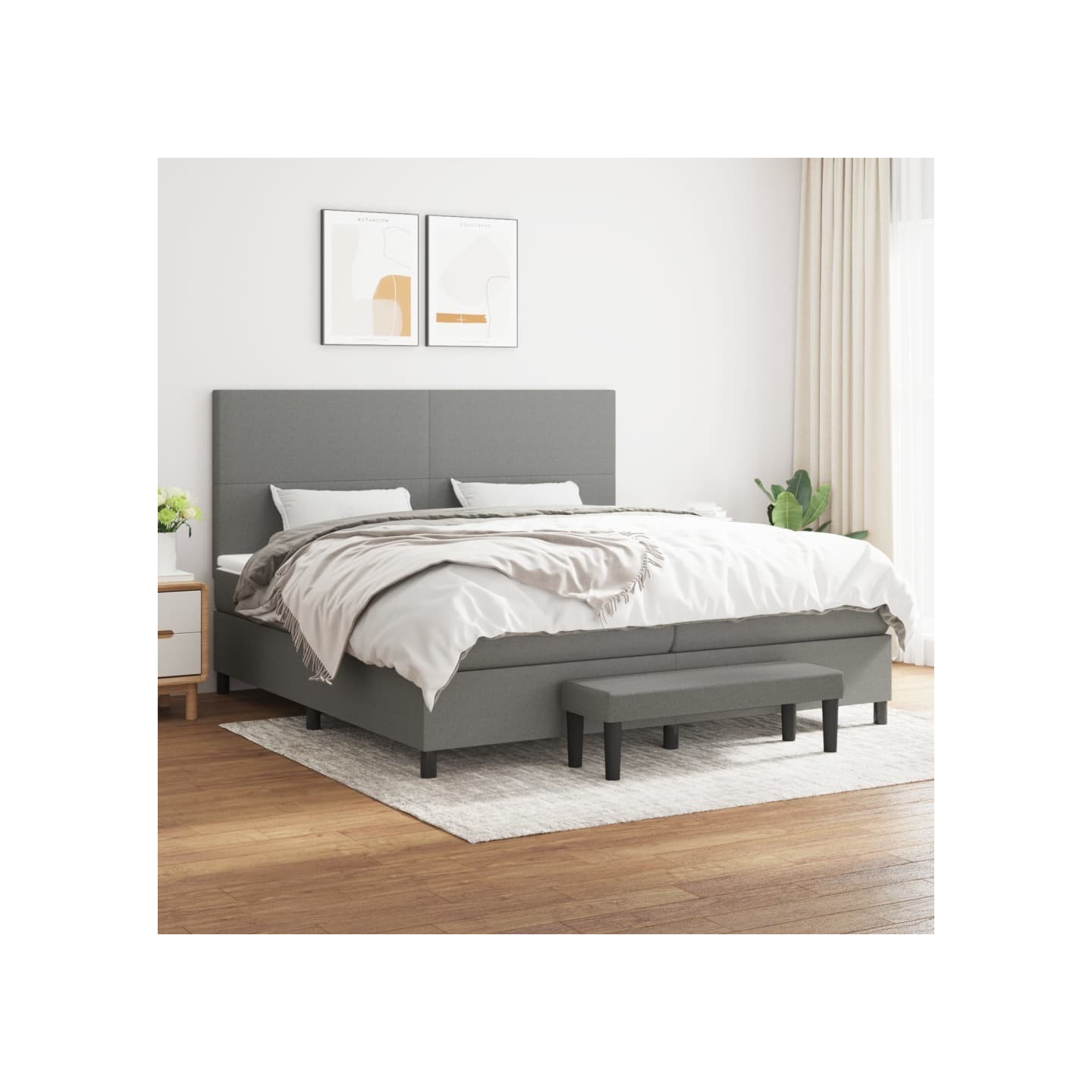 Sommier à lattes de lit avec matelas Gris foncé 200x200cm Tissu