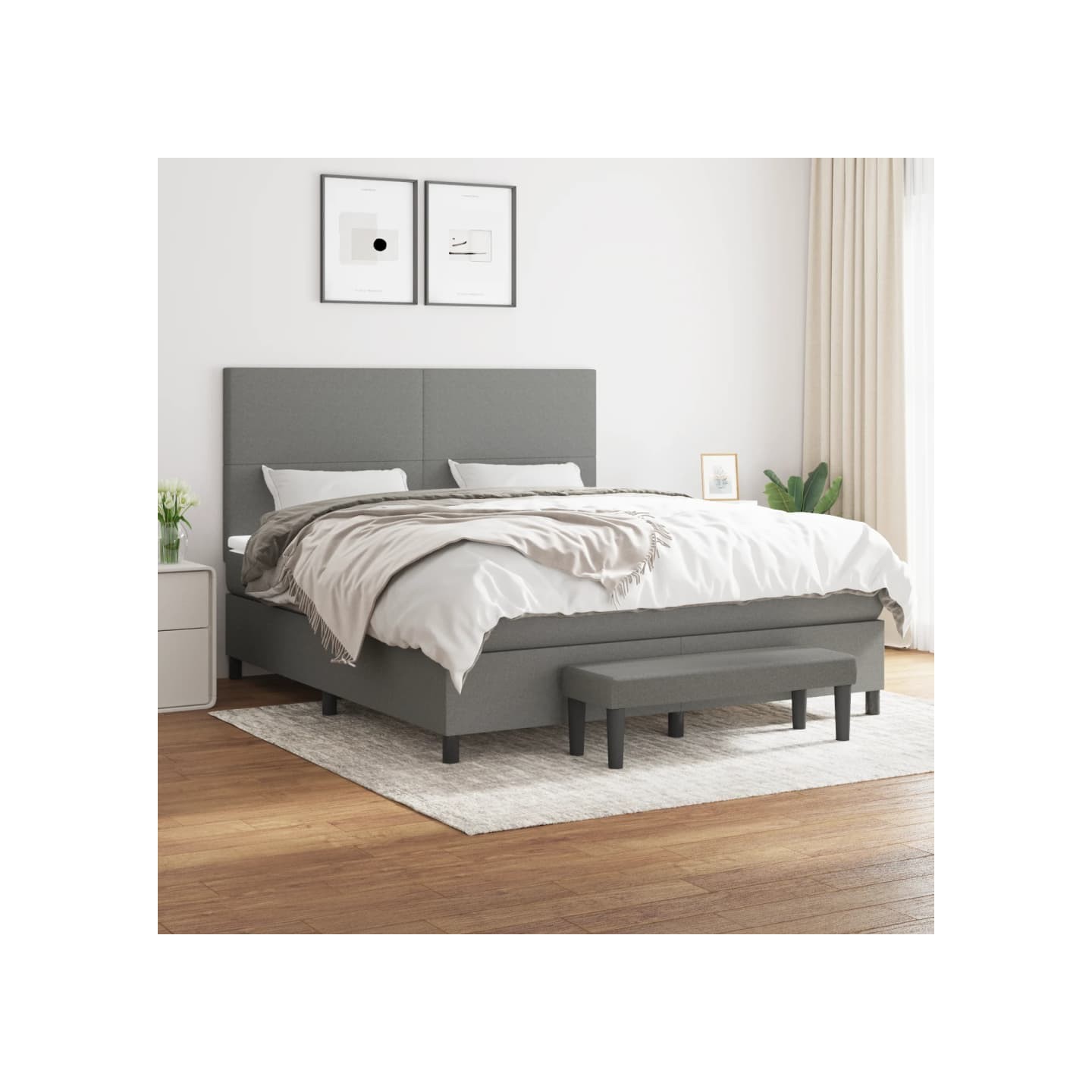 Sommier à lattes de lit avec matelas Gris foncé 180x200cm Tissu