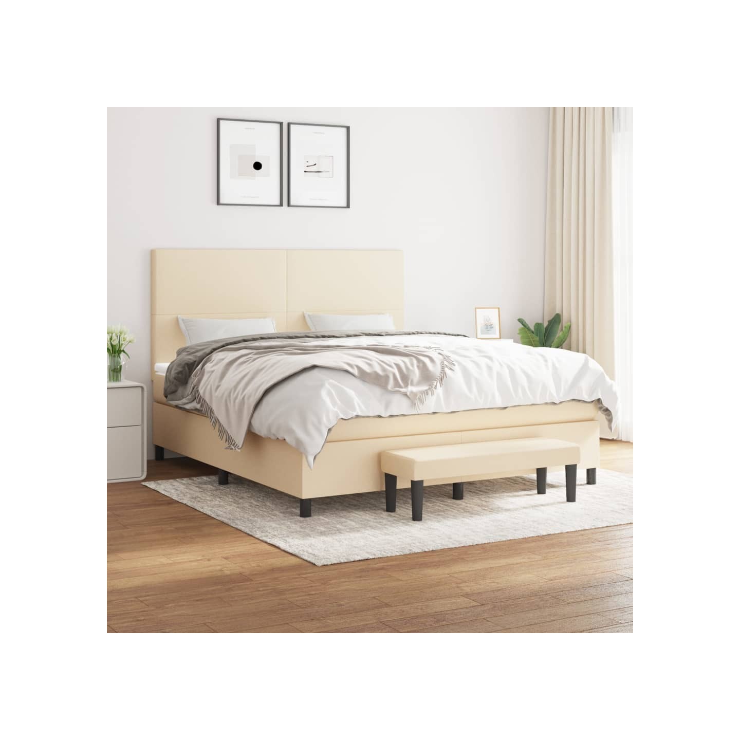 Sommier à lattes de lit avec matelas Crème 180x200 cm Tissu