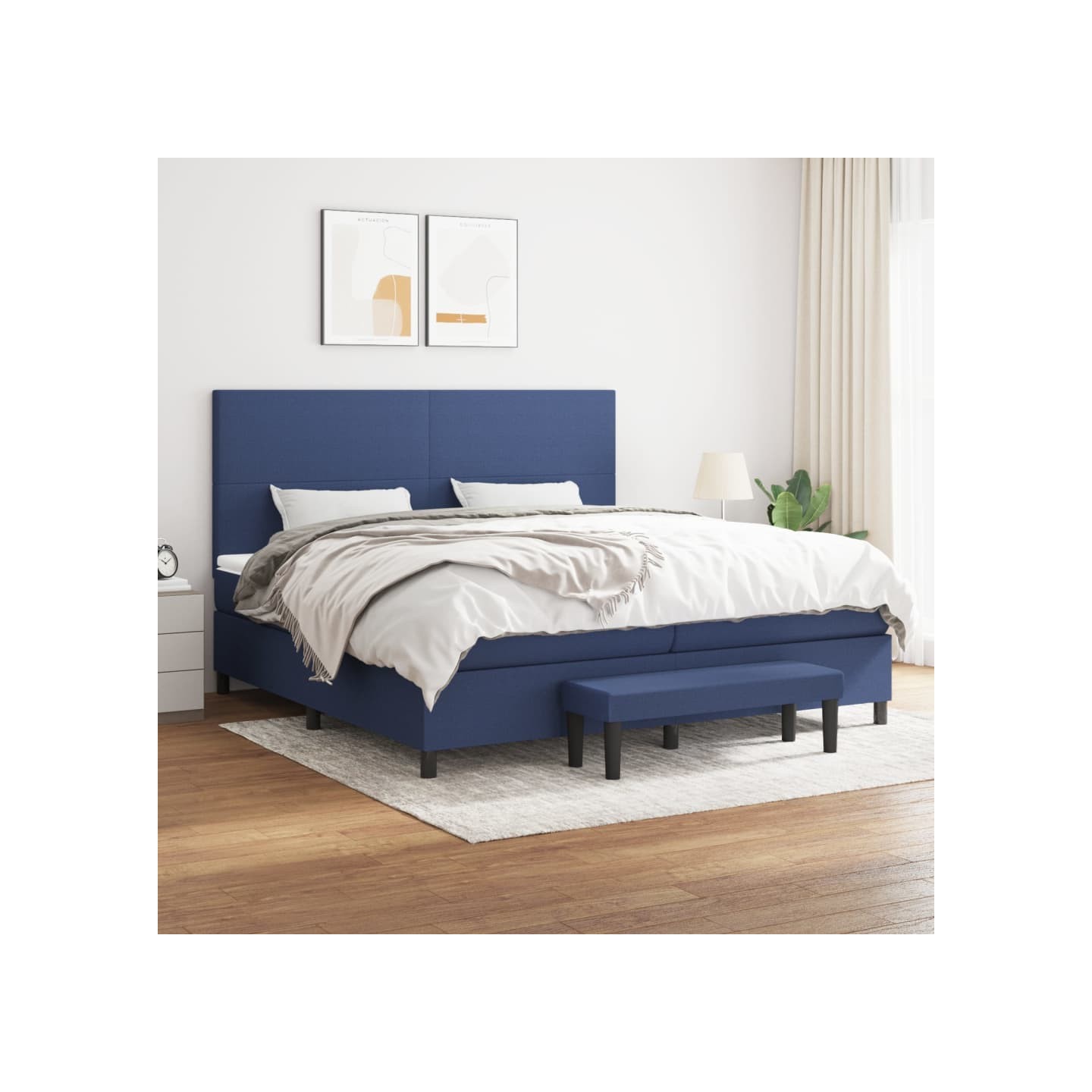 Sommier à lattes de lit avec matelas Bleu 200x200 cm Tissu