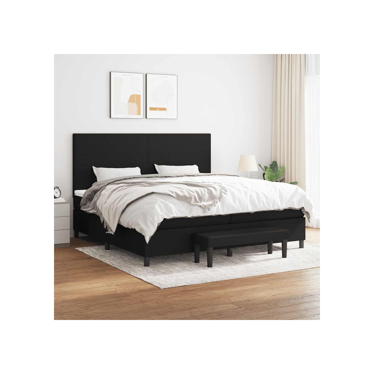 Sommier à lattes de lit avec matelas Noir 200x200 cm Tissu
