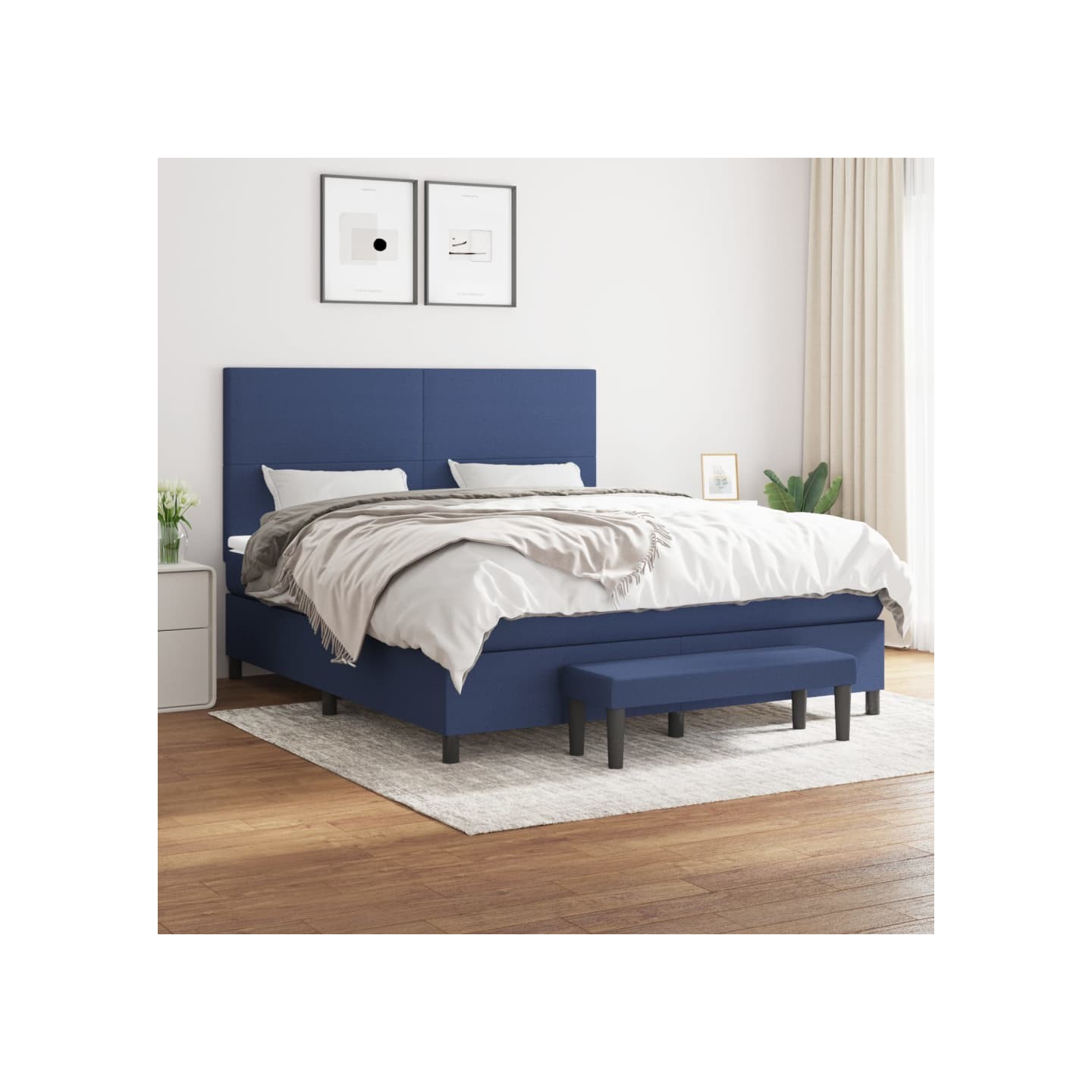 Sommier à lattes de lit avec matelas Bleu 180x200 cm Tissu