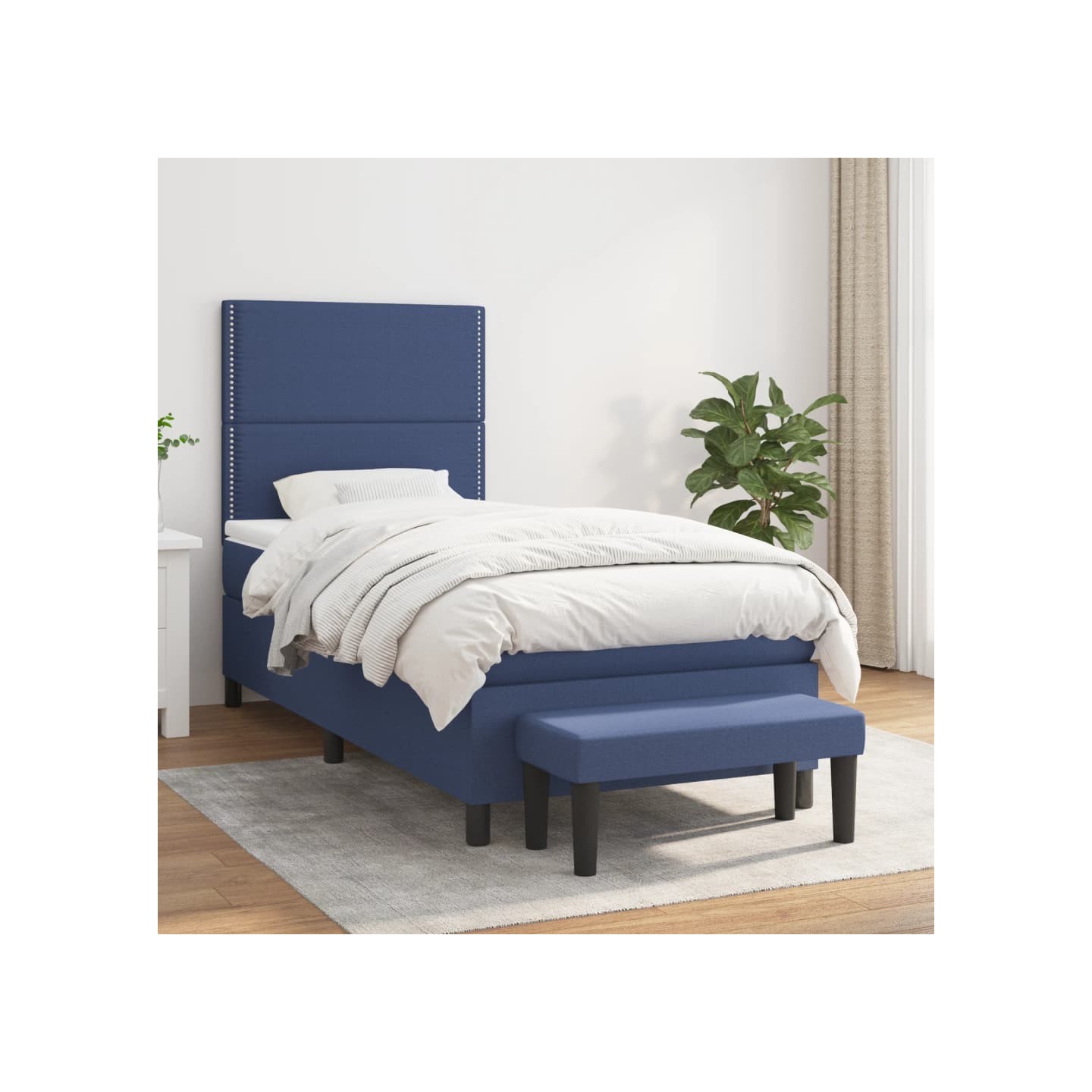 Sommier à lattes de lit avec matelas Bleu 90x200 cm Tissu