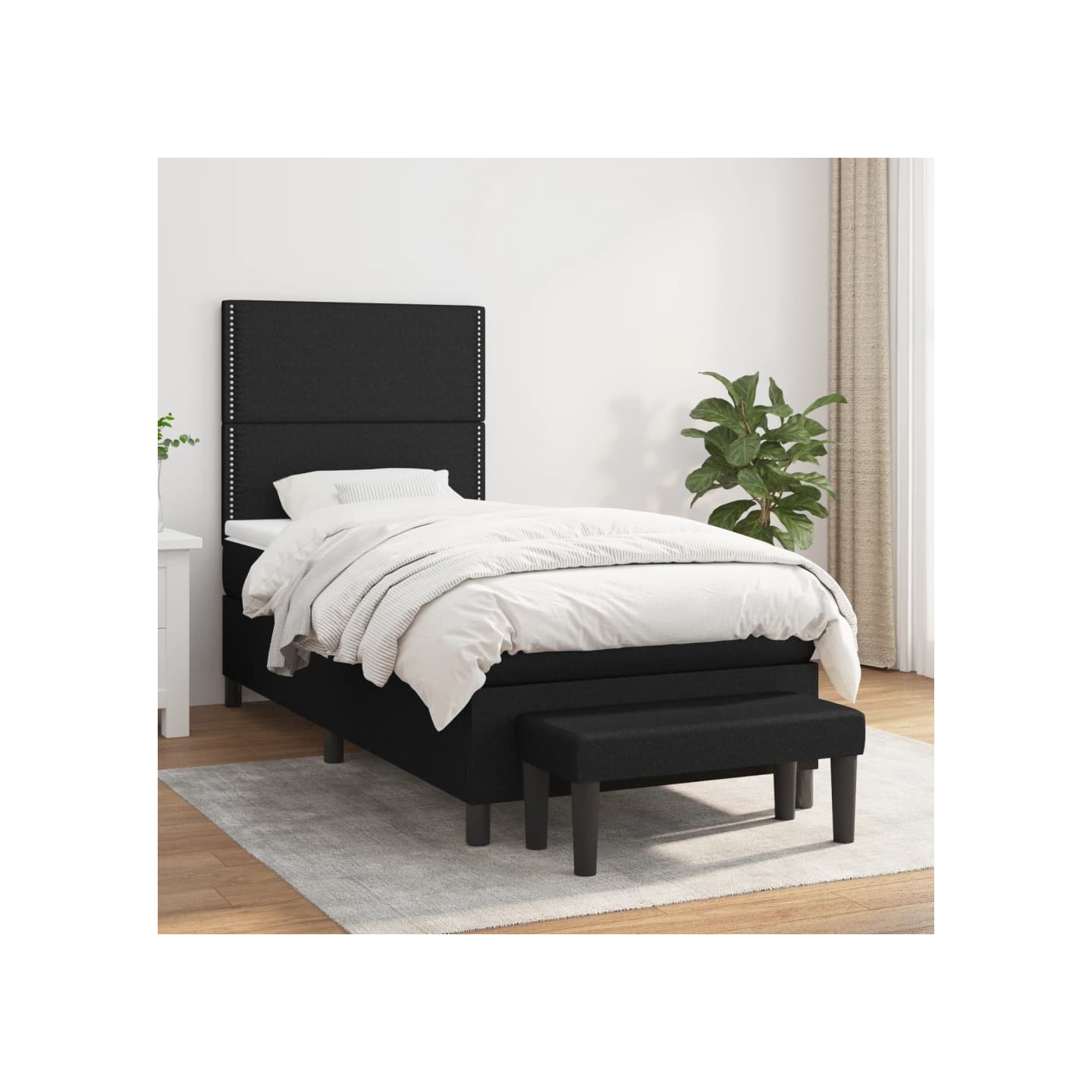 Sommier à lattes de lit avec matelas Noir 90x200 cm Tissu